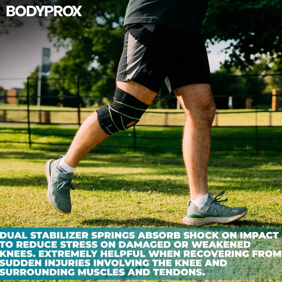 Bodyprox Tutore per ginocchio con stabilizzatori laterali e cuscinetti in gel per rotula, supporto per artrite (L)