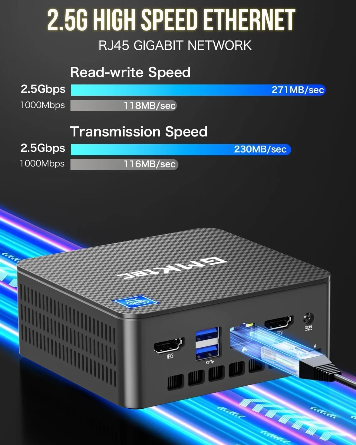 GMKtec G3 PRO Mini PC Intel Core i3-10110U 16GB RAM 512GB SSD M.2 2x4K HDMI USB 3.2 Wi-Fi 6 BT 5.2 LAN 2.5G
