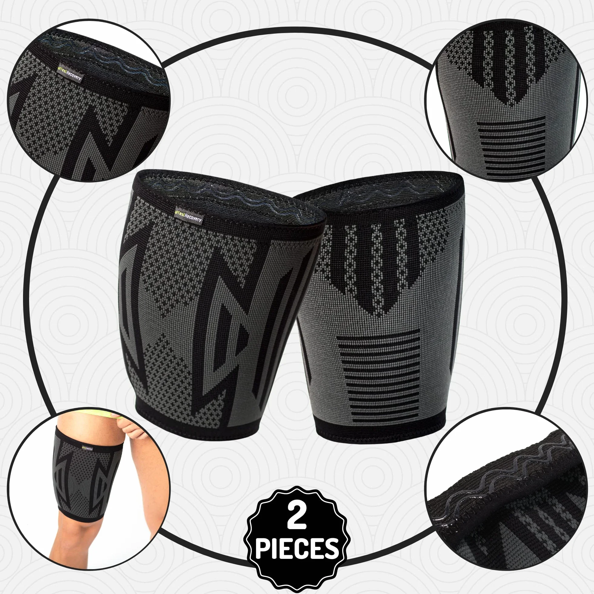 Feel Recovery 2 Fascia Elastica per Coscia - Cosciera Sportiva Compressiva Gamba - Supporto Contrattura Muscolare Traspirante Antiscivolo