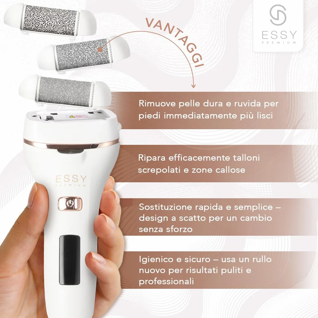 Essy Rulli Ricariche Per Piedi Set Di 5 – Trame Fine, Media e Grossolana – Rimozione Pelle Dura Esfoliazione Cura Dei Piedi (Bianco)