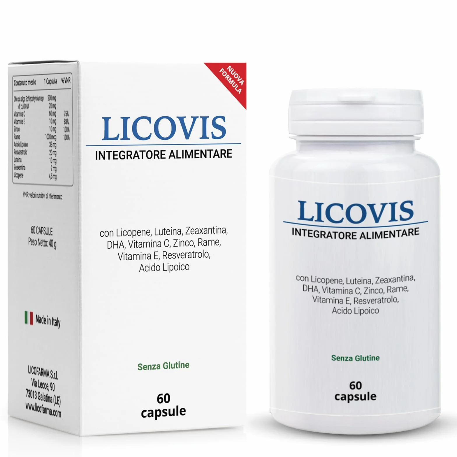 Licovis Integratore Benessere Vista e Occhi Luteina Zeaxantina Licopene Resveratrolo Vitamine Zinco 60 Capsule