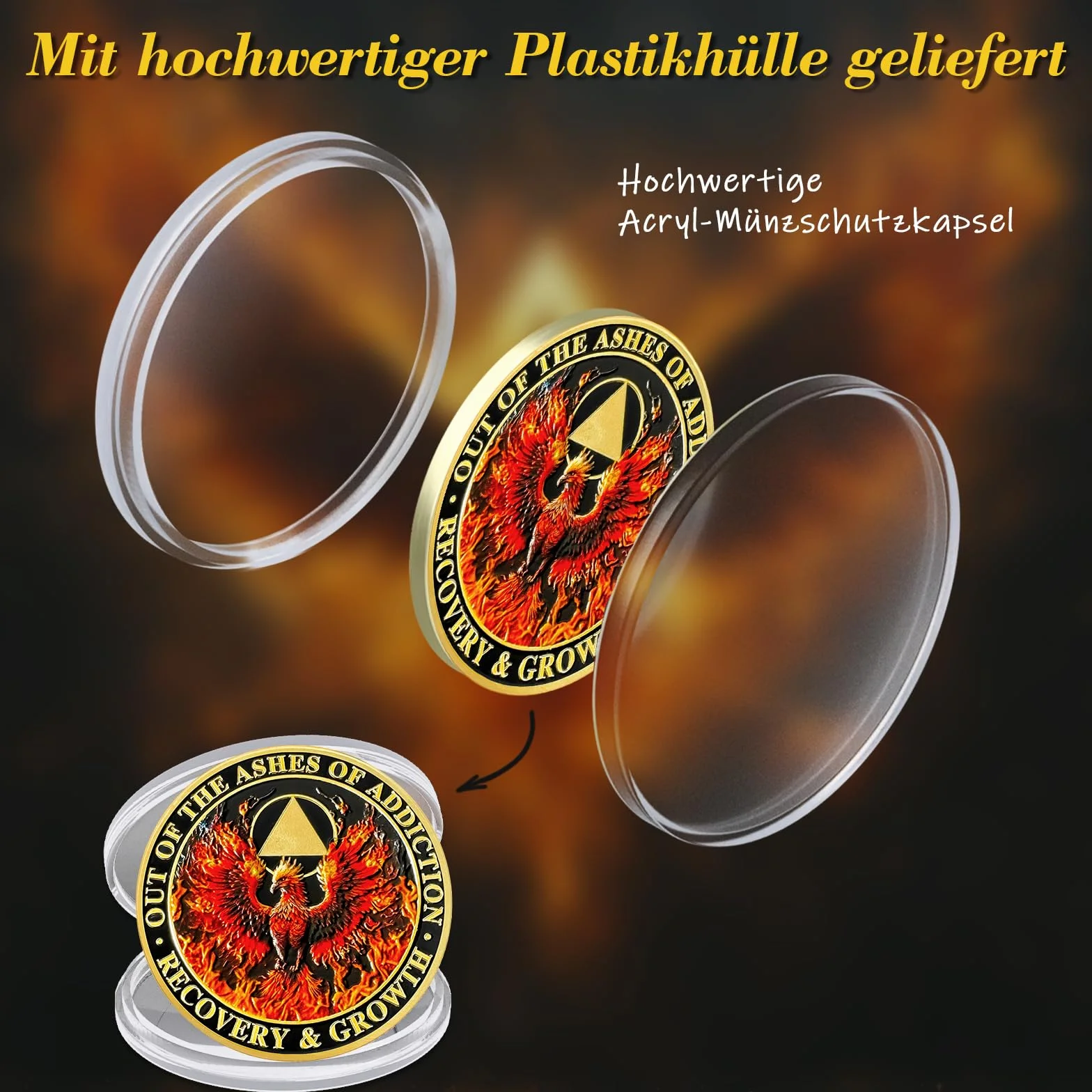 Phoenix in Fire Moneta Fiamma Chip AA Coin Medaglione Recupero Token Regali Per Uomini Donne Alcolisti Anonimo