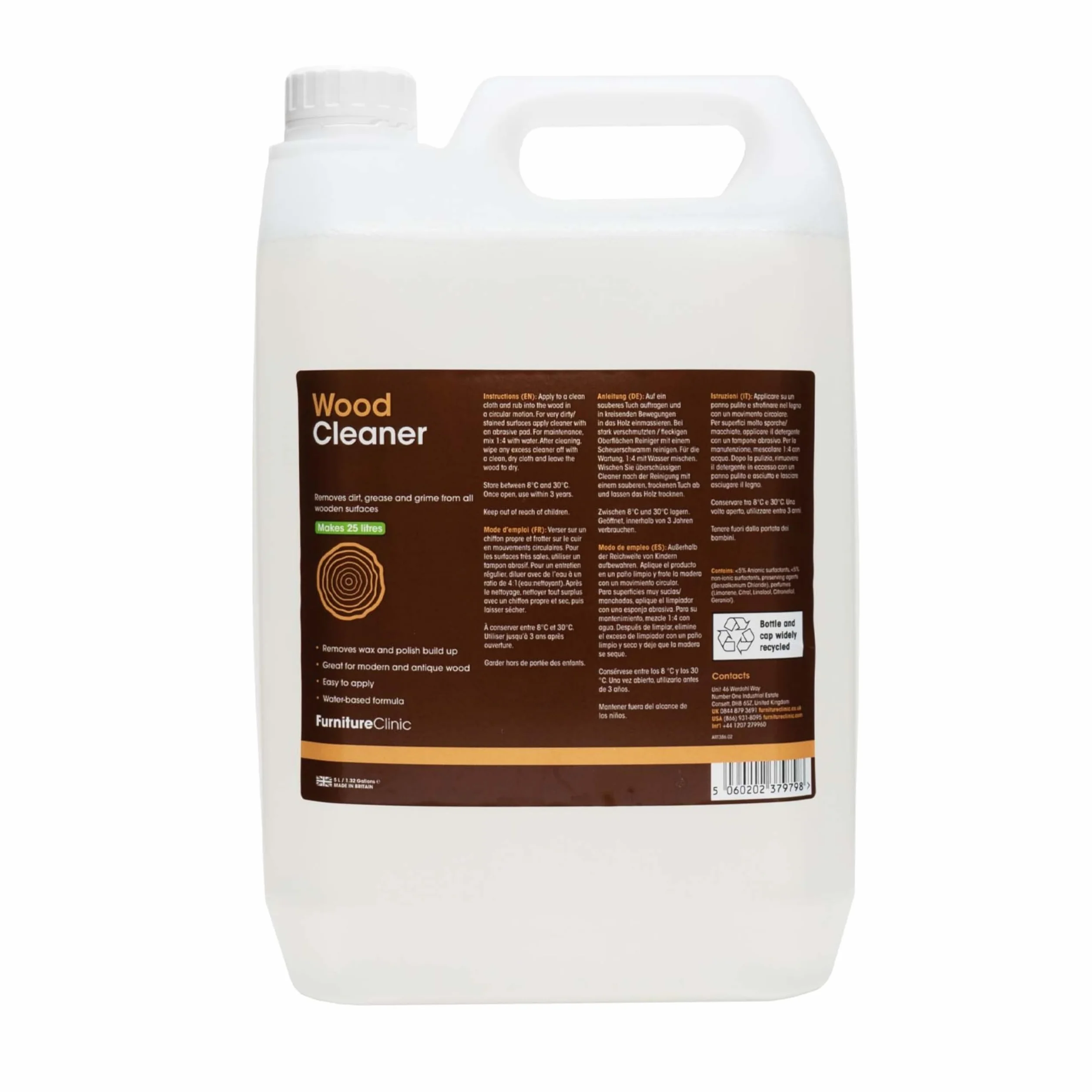 Furniture Clinic Detergente per Legno 5000ml - Pulisce Pavimenti in Legno, Rimuove Cera e Grasso
