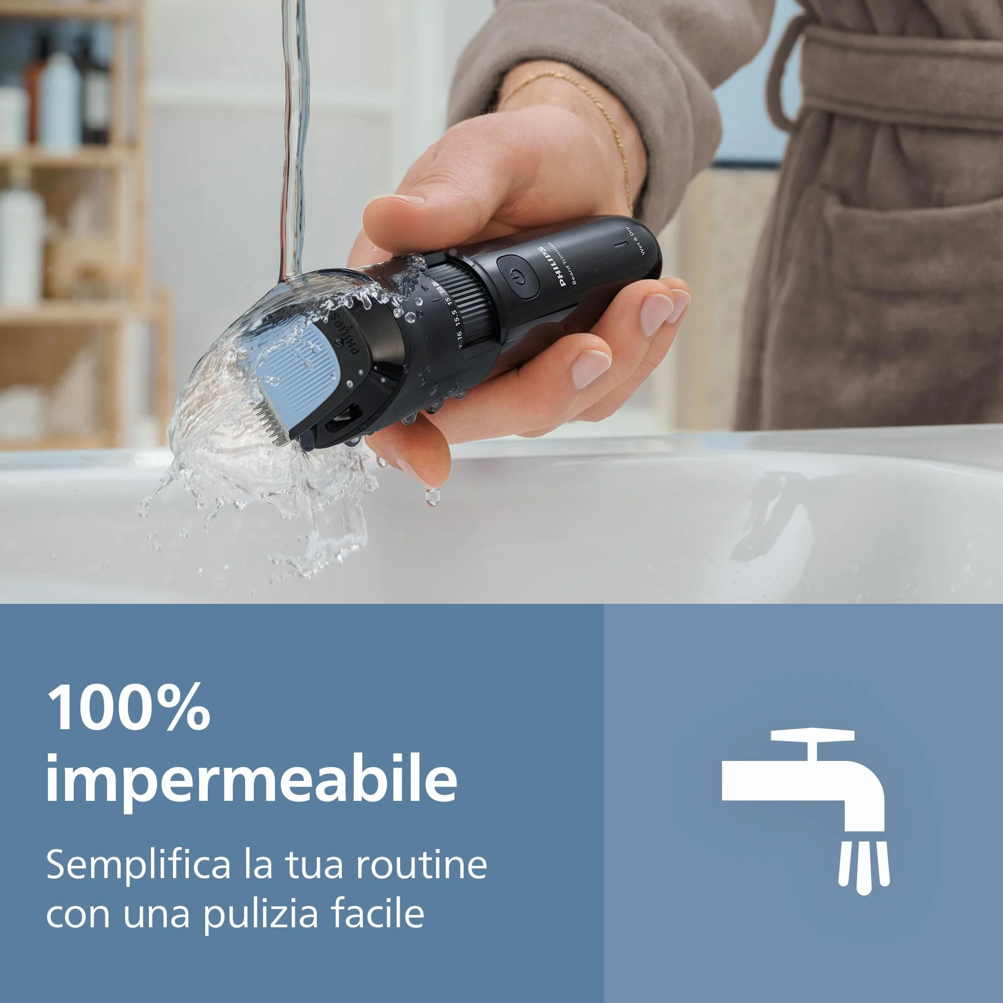 Philips Serie 3000 Regolabarba BT3660/15, Lame Metallo Autoaffilanti, 40 Impostazioni Lunghezza, Pettine Lift&Trim, Impermeabile, Ricarica USB