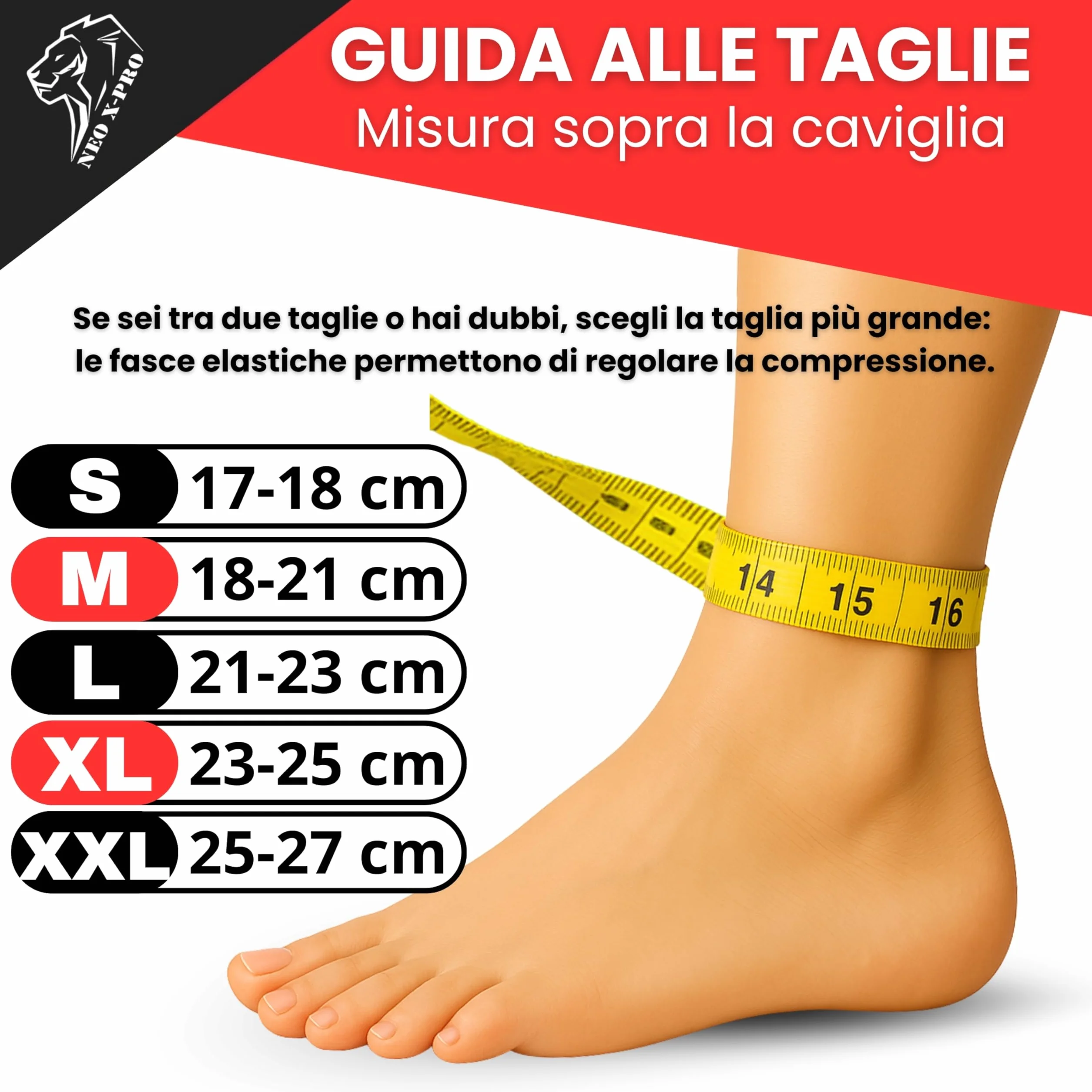 Cavigliera Sportiva per Distorsione Supporto Ortopedico Caviglia con Fascia Elastica Protezione Legamenti Uomo Donna Nero XL