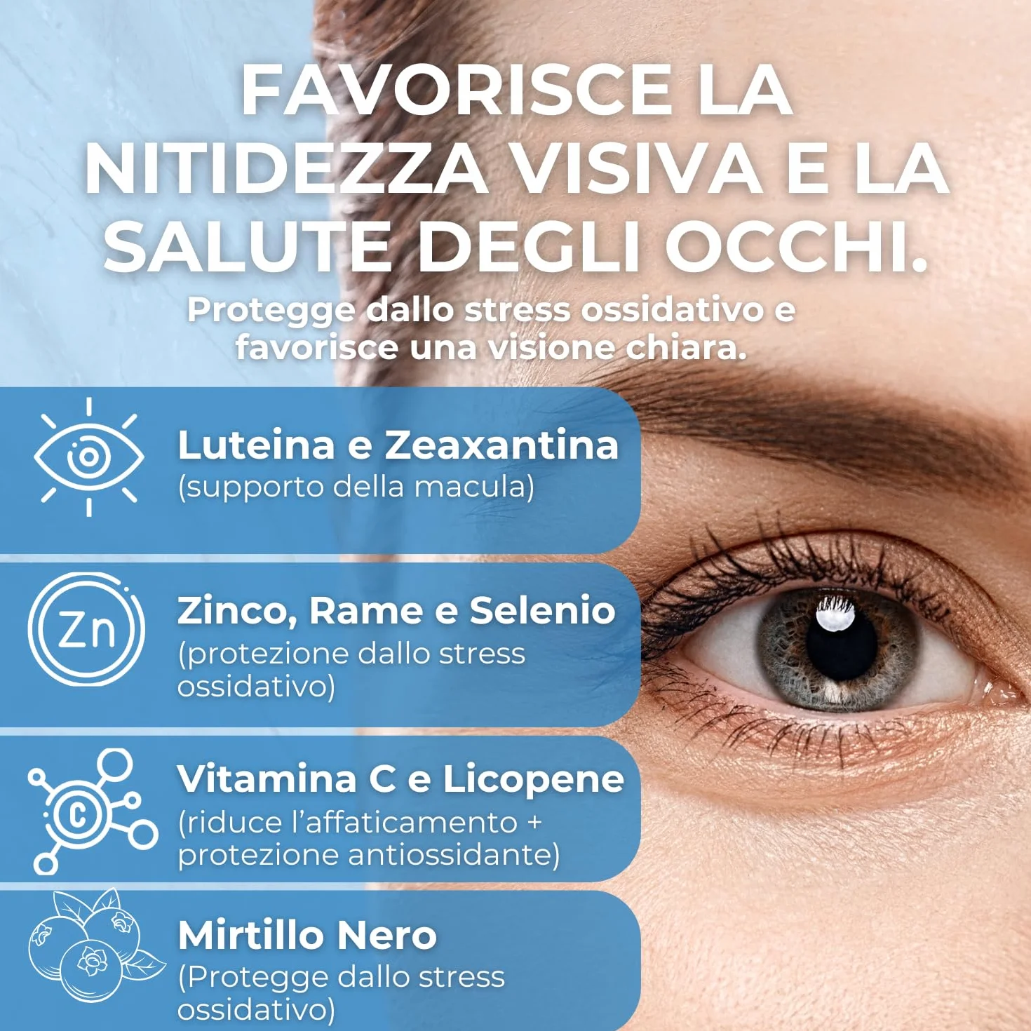 Integratori per Occhi con Luteina e Zeaxantina, 60 capsule Vegane, Made in Italy