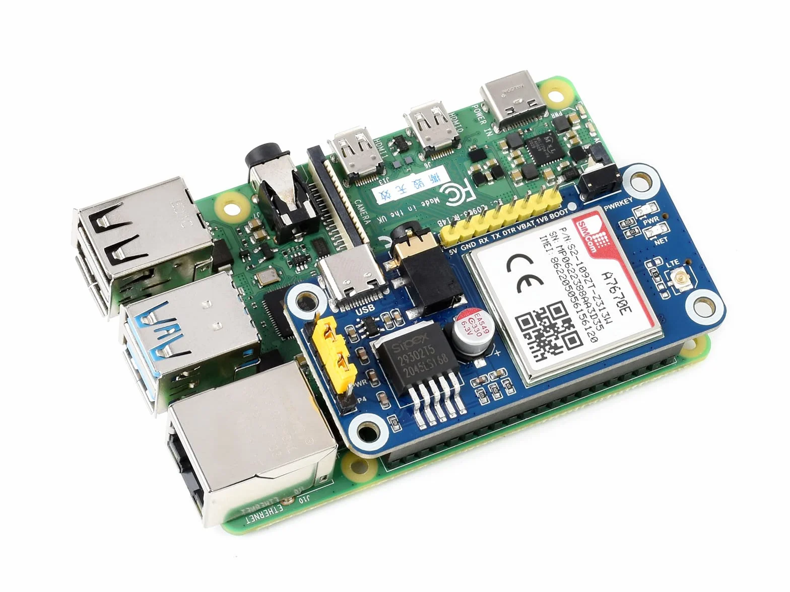 Waveshare A7670E LTE Cat-1 HAT per Raspberry Pi LTE Cat-1 2G GSM/GPRS LBS Multi Band