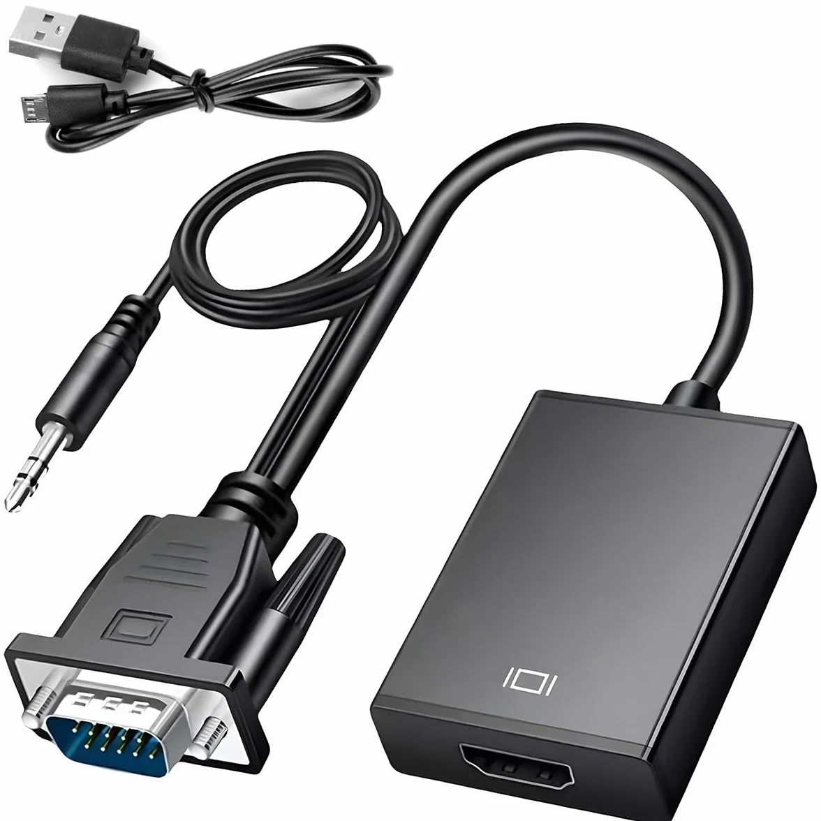 Adattatore da VGA a HDMI, 1080P VGA a HDMI (maschio a femmina) per computer, desktop, laptop, PC, monitor, proiettore, HDTV con cavo audio e cavo USB