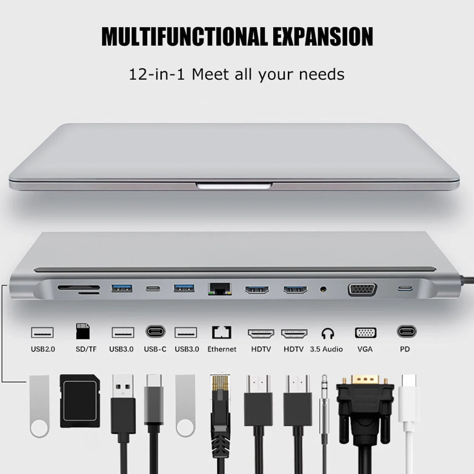 Hub USB C, Docking Station Docking Station per Laptop Doppio Monitor Docking Station per Hub 12 in 1 Doppio Monitor Docking Station USB VGa PD RJ45