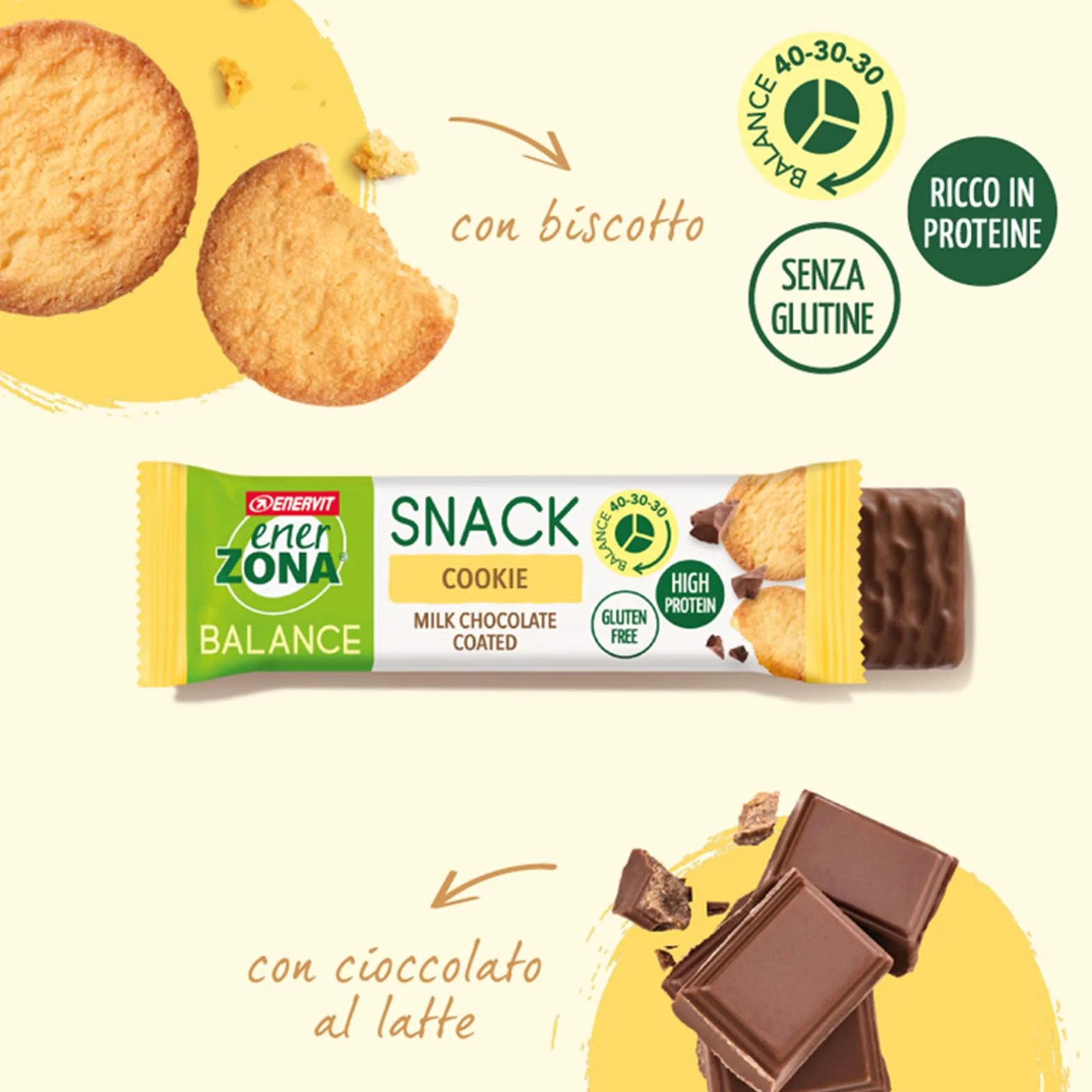 Enerzona Snack 40-30-30 Cookie Ricoperta Di Cioccolato Bianco Box 30 Barrette