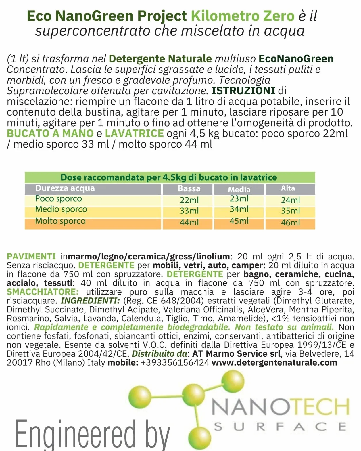 ECO NANO GREEN Detergente Naturale Universale per Pavimenti, Lavatrice, Bucato, Cucina, Bagno e Vetri