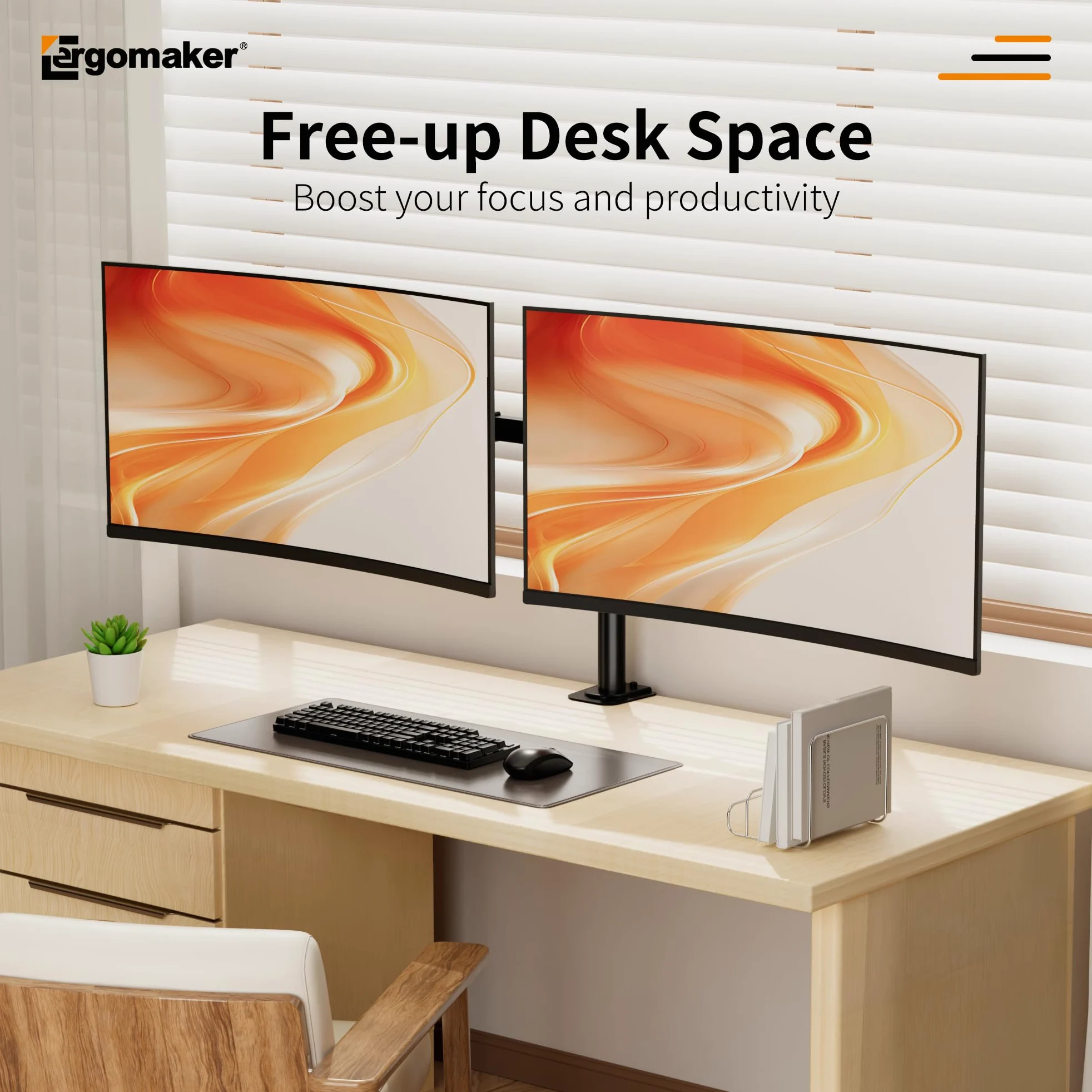 ERGOMAKER Supporto per doppio monitor per scrivanie, braccio per doppio monitor regolabile a movimento completo adatto a schermi LCD da 13" a 27".