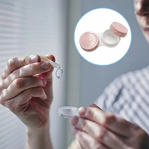 Pezzi Custodia Per Lenti a Contatto Con Specchio, Mini Porta Lenti a Contatto Da Viaggio, Plastica Blu Rosa