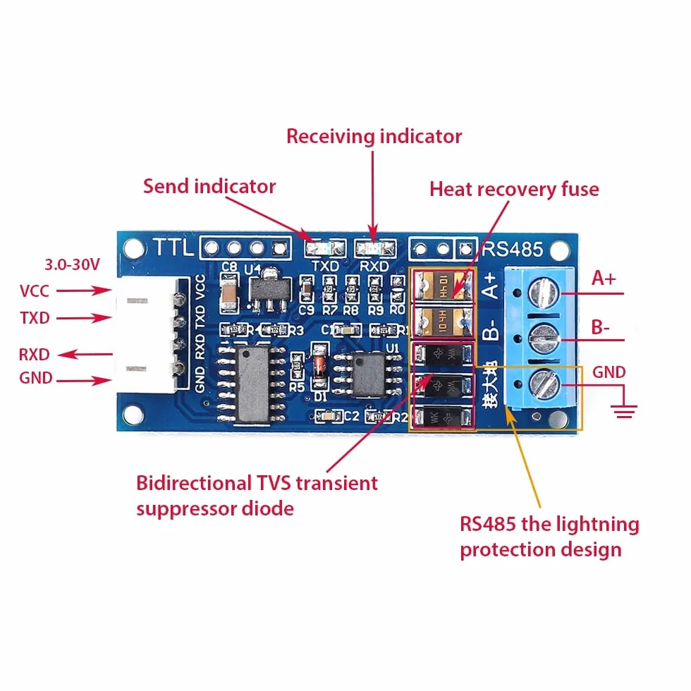 Convertitore da TTL a RS485 XY-K485 TTL a RS485 modulo convertitore porta seriale controllo automatico della direzione di flusso scheda adattatore per AVR