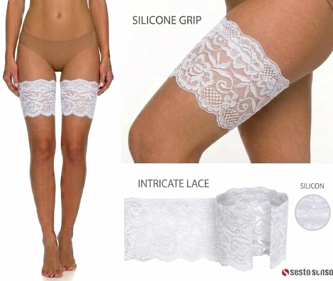 Sesto Senso Bande Elastiche Anti Sfregamento Fasce Cosce Pizzo Antisfregamento Sexy con 4 Strisce Silicone