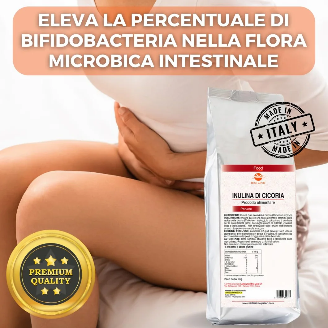 Bioline Inulina in Polvere di Cicoria Solubile 1kg Fibra Vegetale Regolarità Intestinale Senza Glutine Made in Italy