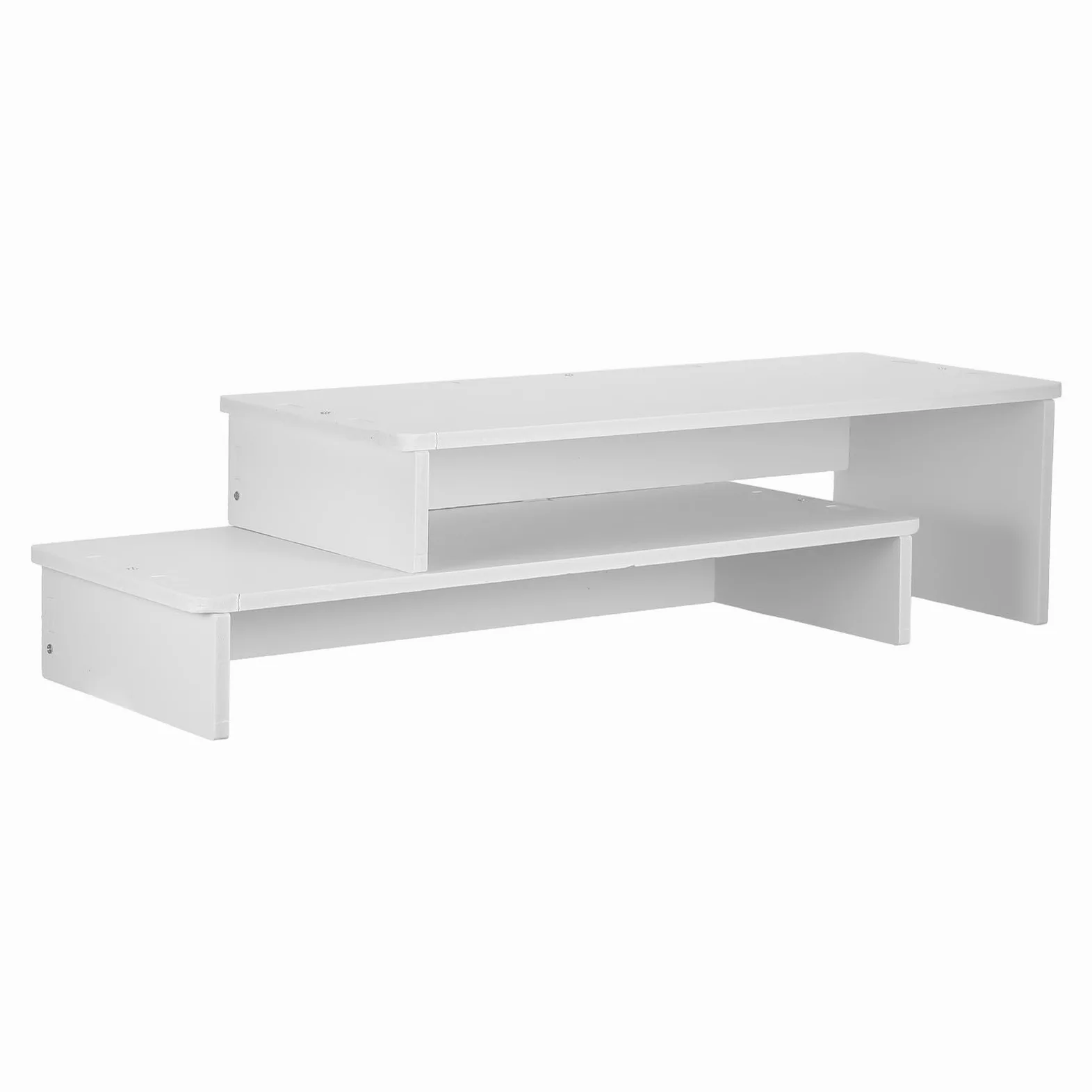 Supporto Monitor in Legno Bianco a 2 Livelli per Scrivania | Design a Doppio Strato, Superficie Raffinata, Base Stabile Antiscivolo, Adatto a Professionisti e Studenti