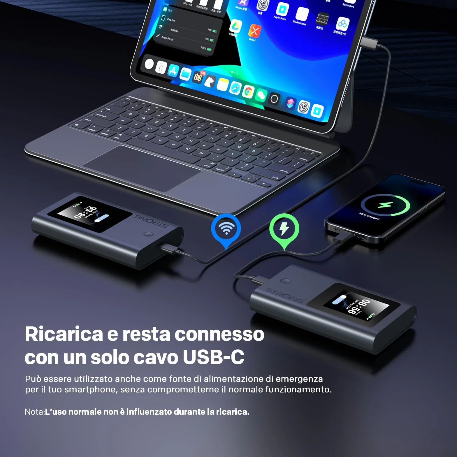 STRONG 5G+ HOPI Saponetta WiFi Portatile 5G, WiFi 6 AX1800, Hotspot Wi-Fi Tascabile con eSIM e 5GB di Dati, Velocità fino a 3,4Gbps, Batteria 4500mAh, Porta USB-C, Funzione Power Bank