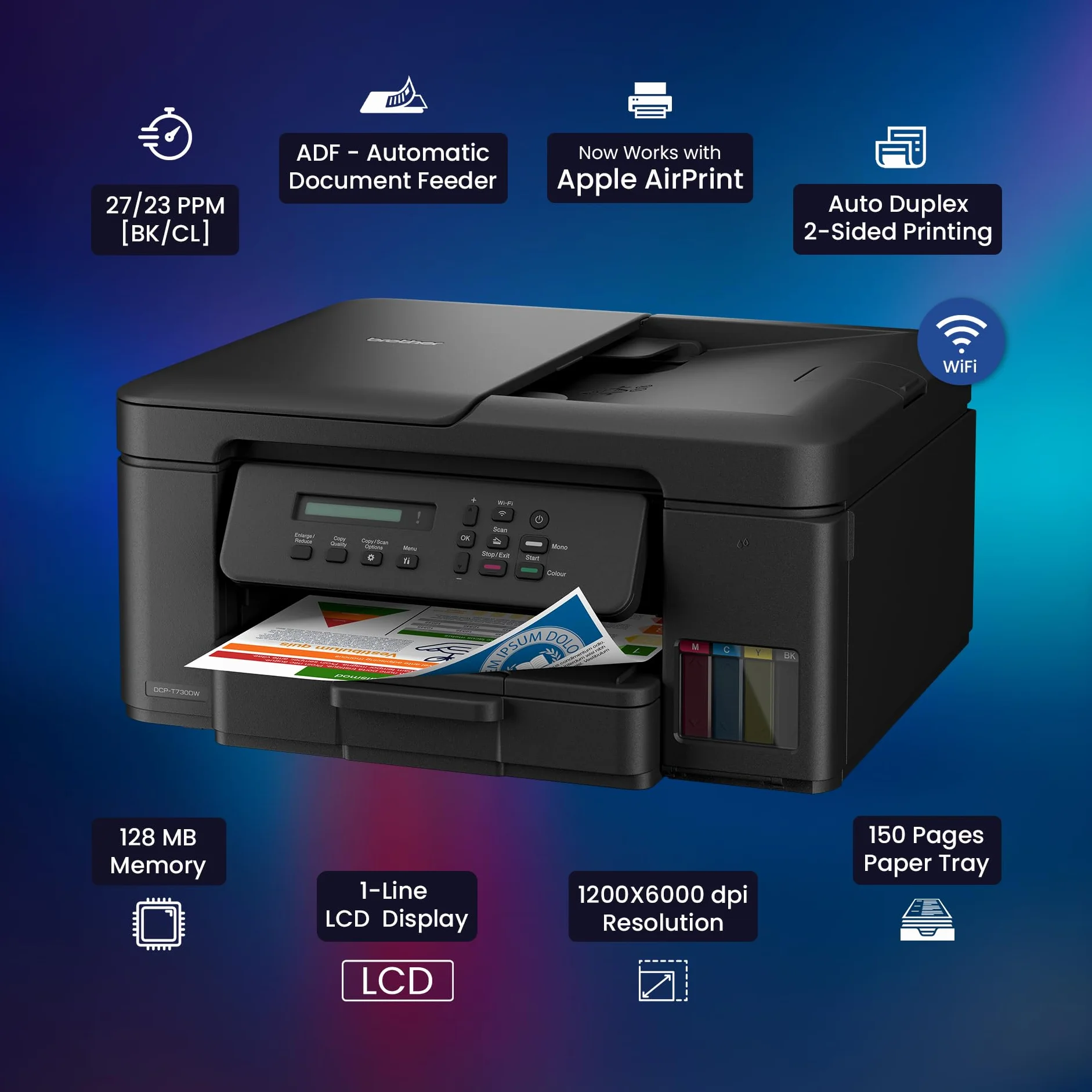 Brother DCP-T730DW - Stampante per serbatoio d'inchiostro 3 in 1 (stampa, scansione, copia) con WLAN, Duplex, ADF