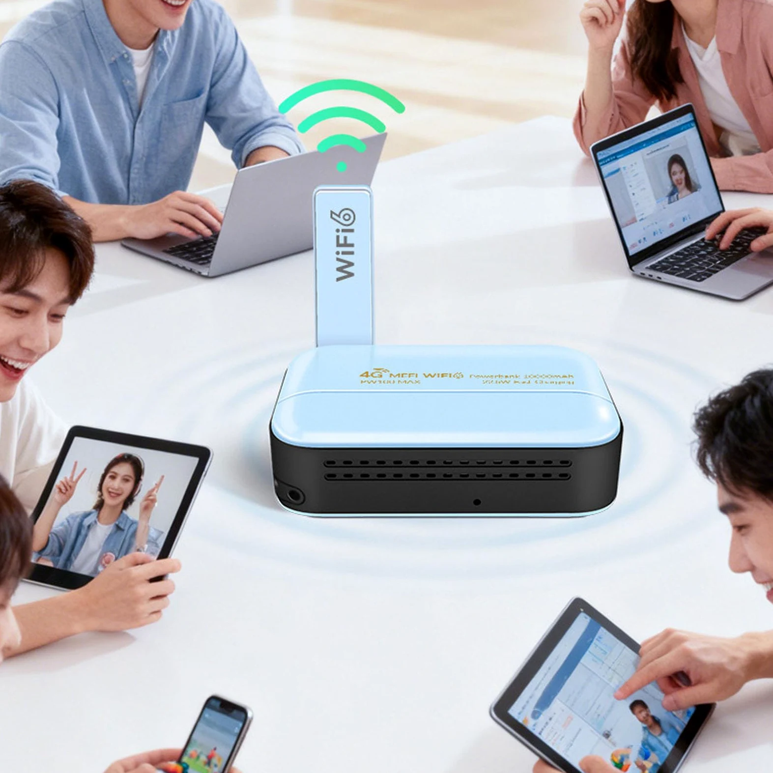 Router Viaggio 4G LTE 10000mAh con WiFi 6, SIM Slot Portatile, | Protocollo 802.11ax, velocità 300Mbps, Supporta Fino a 16 Utenti, Ingresso Type C, Materiale ABS, per Auto o Uso esterno.