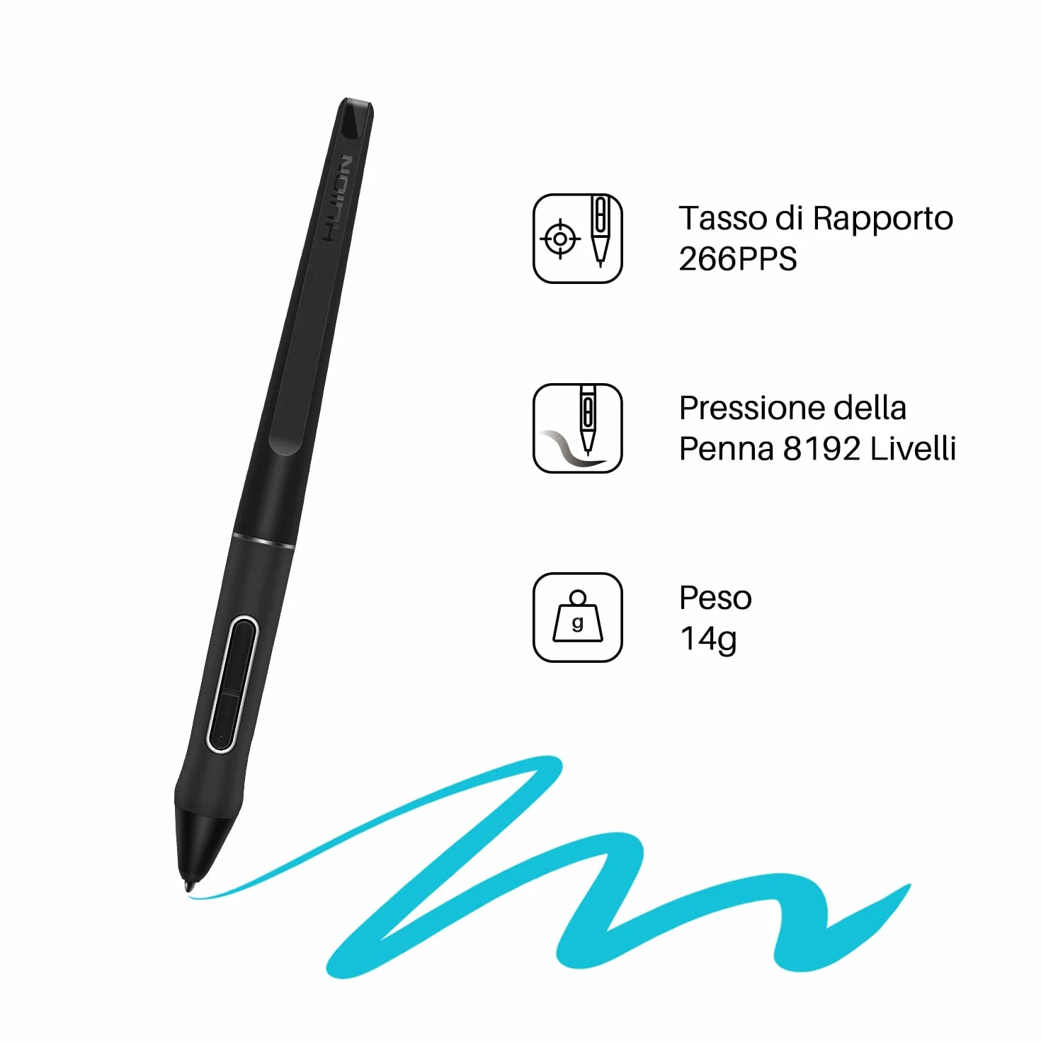 HUION PW517 Penna Pentech 3.0 Senza Batteria, Compatibile con Kamvas 12/13/16, Kamvas 22 serie/24 serie, Kamvas Pro 2.5K serie/4K serie e KD200/G930L/Dial 2 Tavoletta Grafica