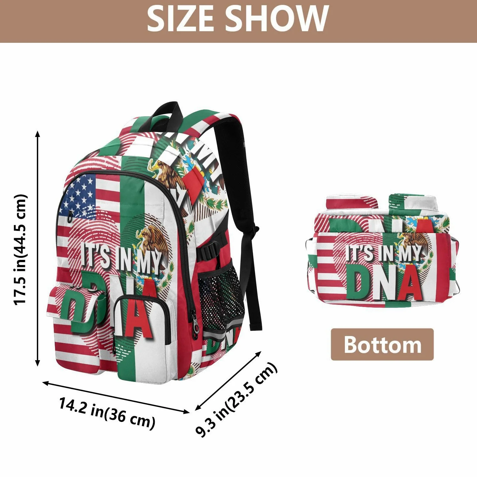 Zaini da viaggio con bandiera messicana Dna Usa, 44,5 cm