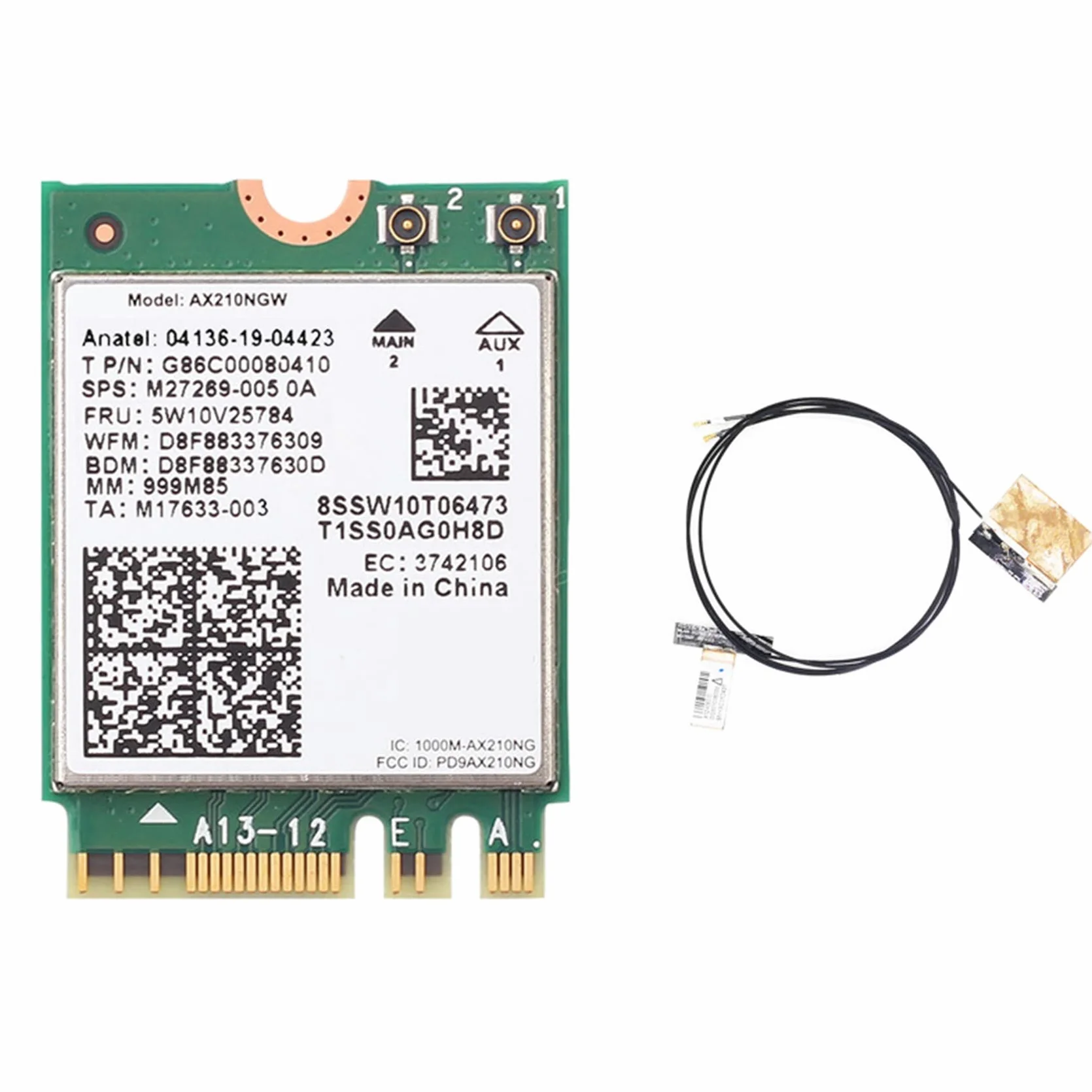 Scheda di rete AX210NGW + 2 antenne interne WiFi 6E Gigabit NGFF M.2 2.4G/5G/6G Scheda di rete -Banda