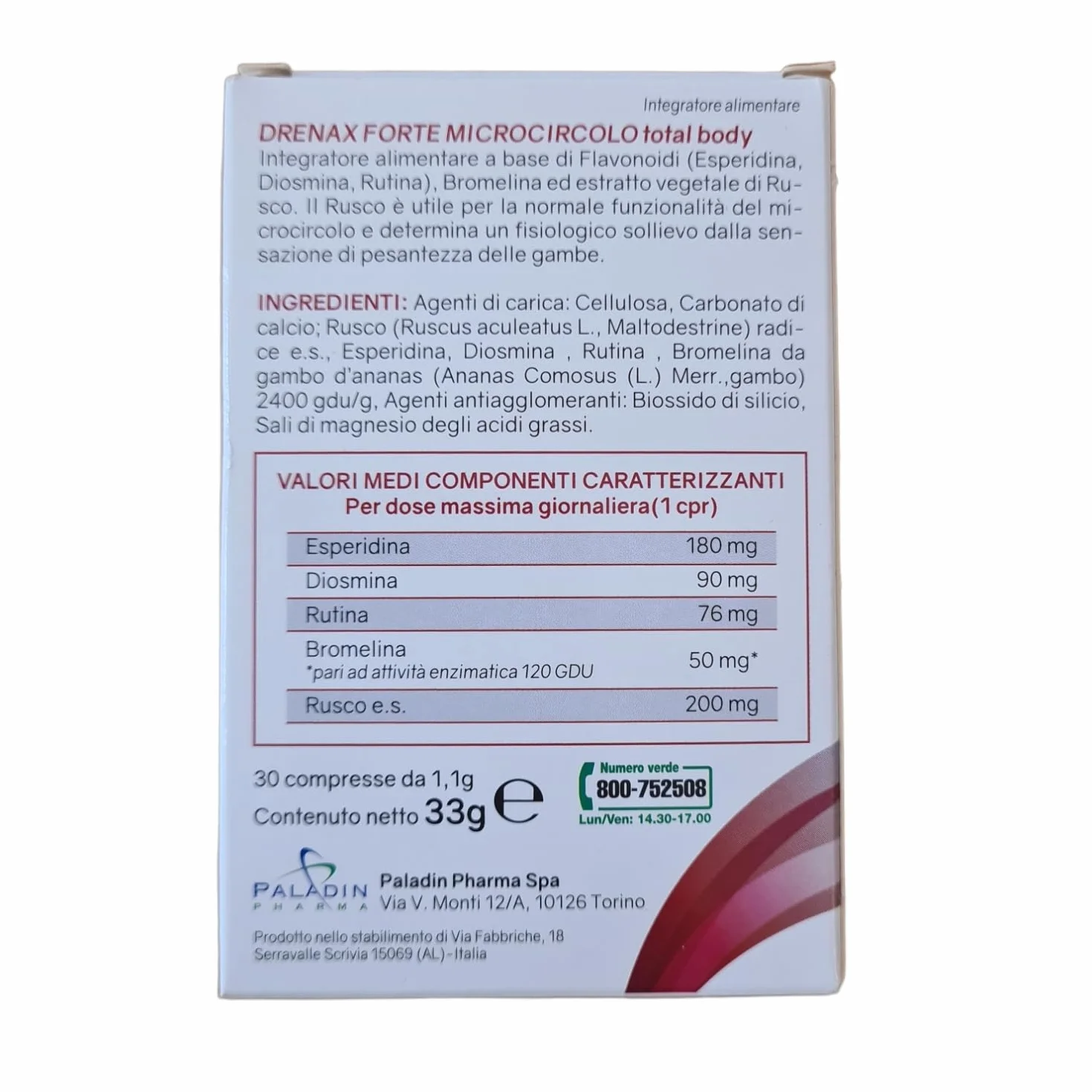 Drenax Total Body 30 Compresse Microcircolo Circolazione Venosa Gambe Gonfie Rutina Bromelina Rusco Flavonoidi Senza Glutine
