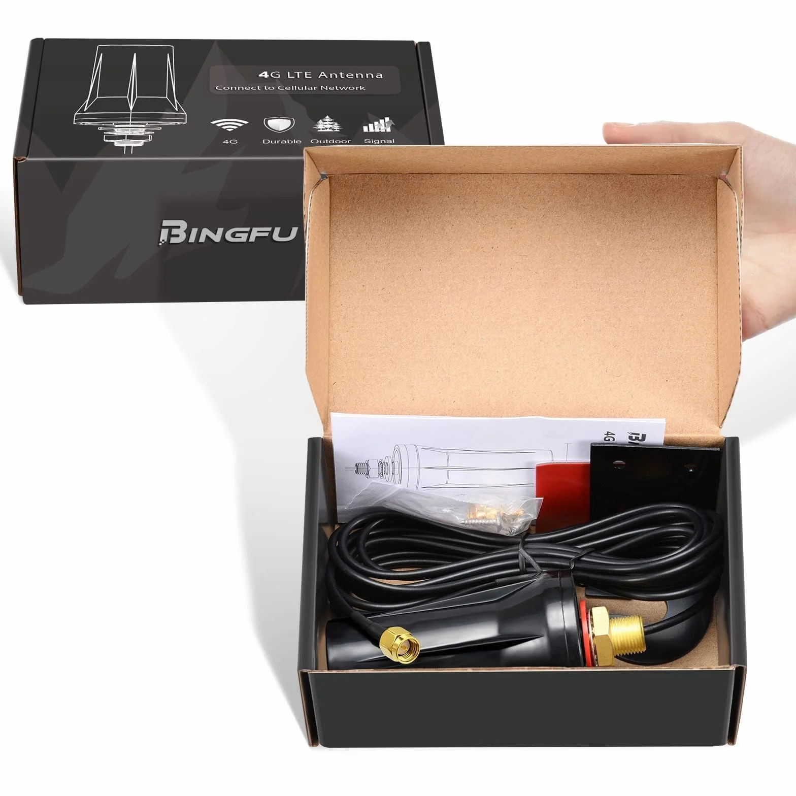 Bingfu Antenna 4G LTE Esterna 5 dBi SMA Maschio Impermeabile Montaggio a Parete con 3 m Cavo per GSM 4G LTE Router Cellulare Gateway Modem Fototrappola Fotocamera da Caccia Monitor Energia