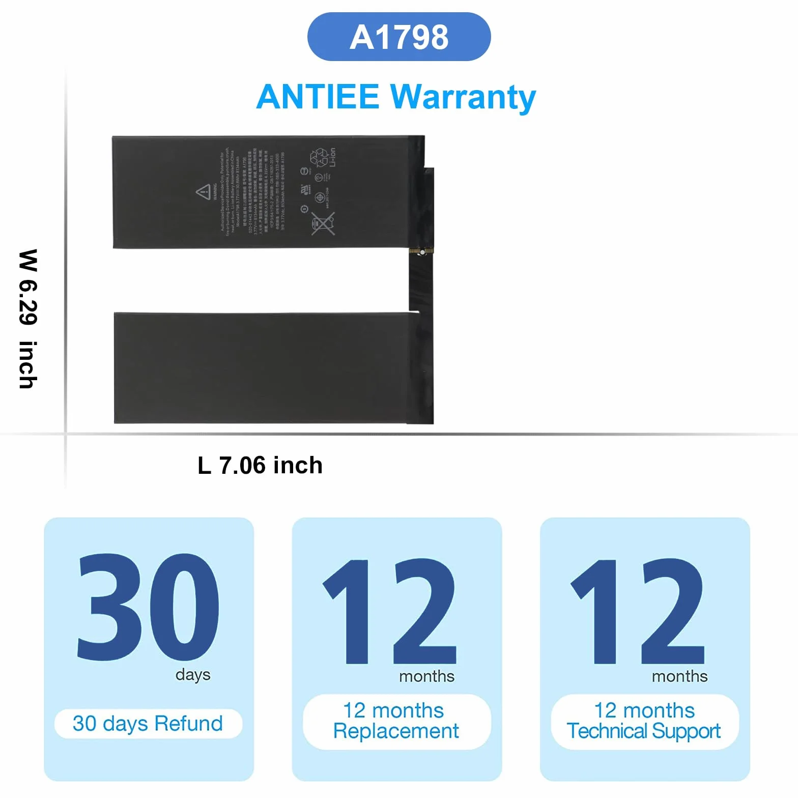 ANTIEE A1798 Batteria per iPad Pro 10.5 EMC 3140 3141 Wi-FI/Cellular MQDW2LL/A MPF02LL/A MPGJ2LL/A MQDT2LL/A MPDY2LL/A MPGH2LL/A MQDX2LL/A MPF12LL/A MPGK2LL/A MQDY2LL/A A1701 A1709 A1852