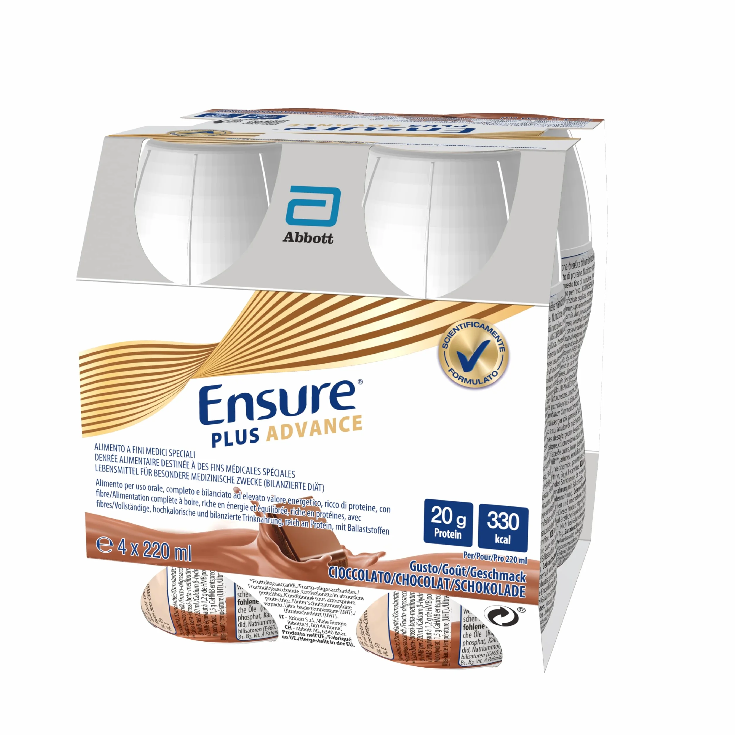 Ensure Plus Advance Supplemento Nutrizionale Ipercalorico Iperproteico 4x220ml Gusto Cioccolato