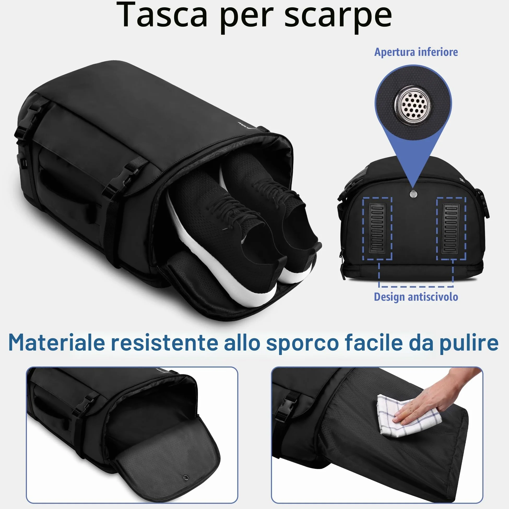 HOMIEE Zaino da Viaggio 40L Grande Zaino Bagaglio a Mano con Scomparto per Scarpe Resistente All'acqua Zaini Porta PC 17,3 Pollici con Porta USB Zaini Aereo Omologato per il Volo