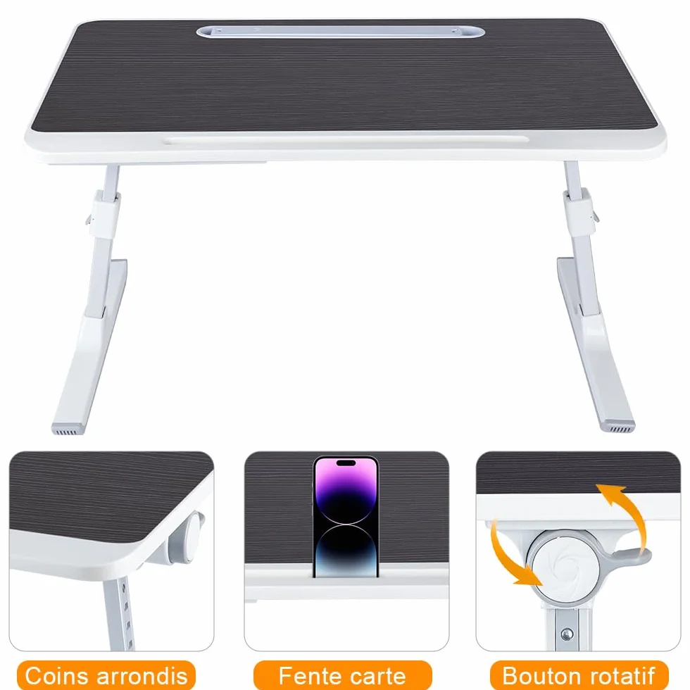 OHMG Grande tavolo da letto per computer portatile, pieghevole, regolabile in altezza e angolo, vassoio da letto con cassetto/fessura per tablet, tavolo per divano/pavimento (60 x 40 x 27-40 cm