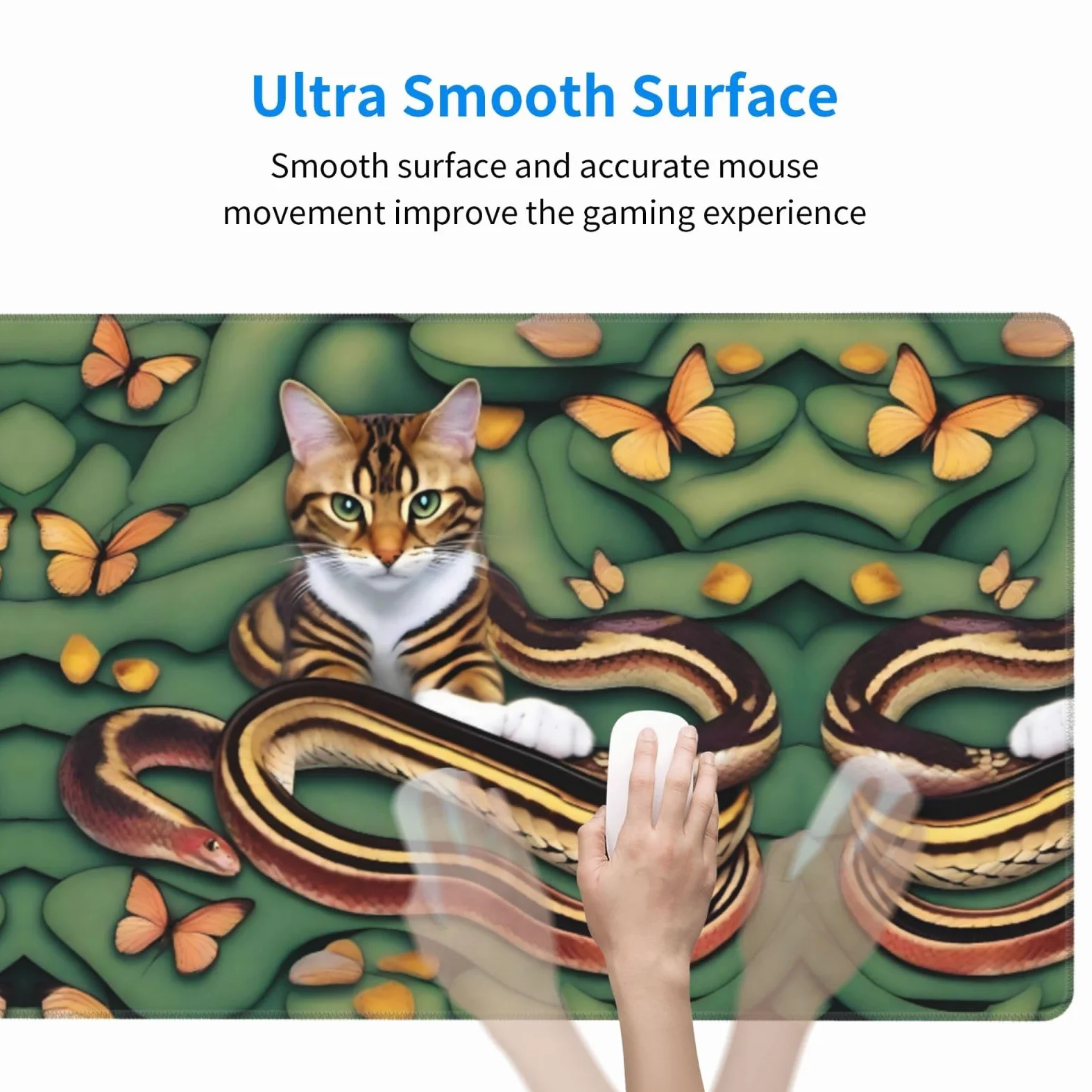 The Story of the Snake and the cat, tappetino da scrivania grande per tastiera, base in gomma, motivo stampato, per ufficio, gaming, laptop, PC, nero