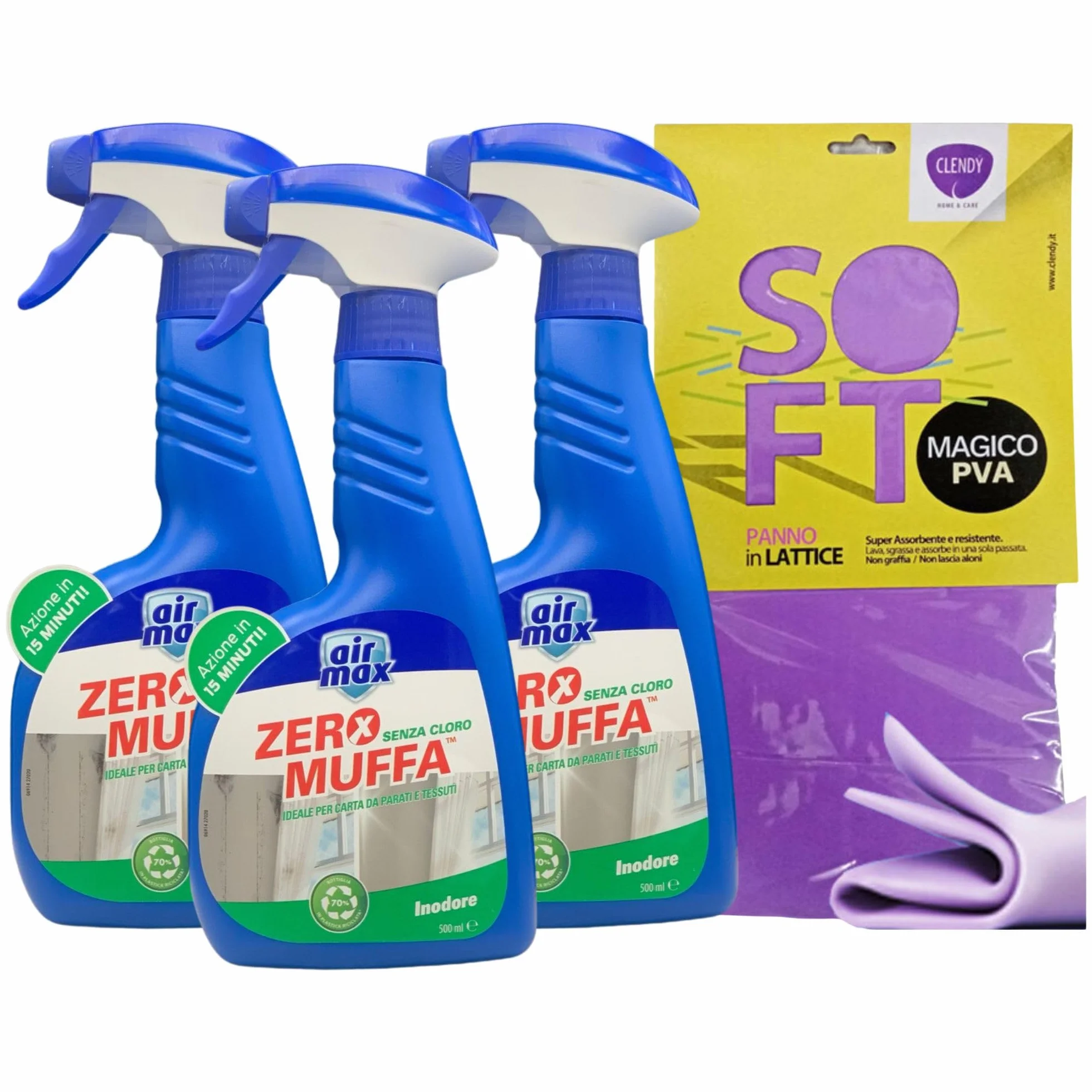 A. Max Zero Muffa Senza Cloro 500ml + Panno SOFT In Lattice 30x30cm, Ideale Per Carta Da Parati e Tessuti