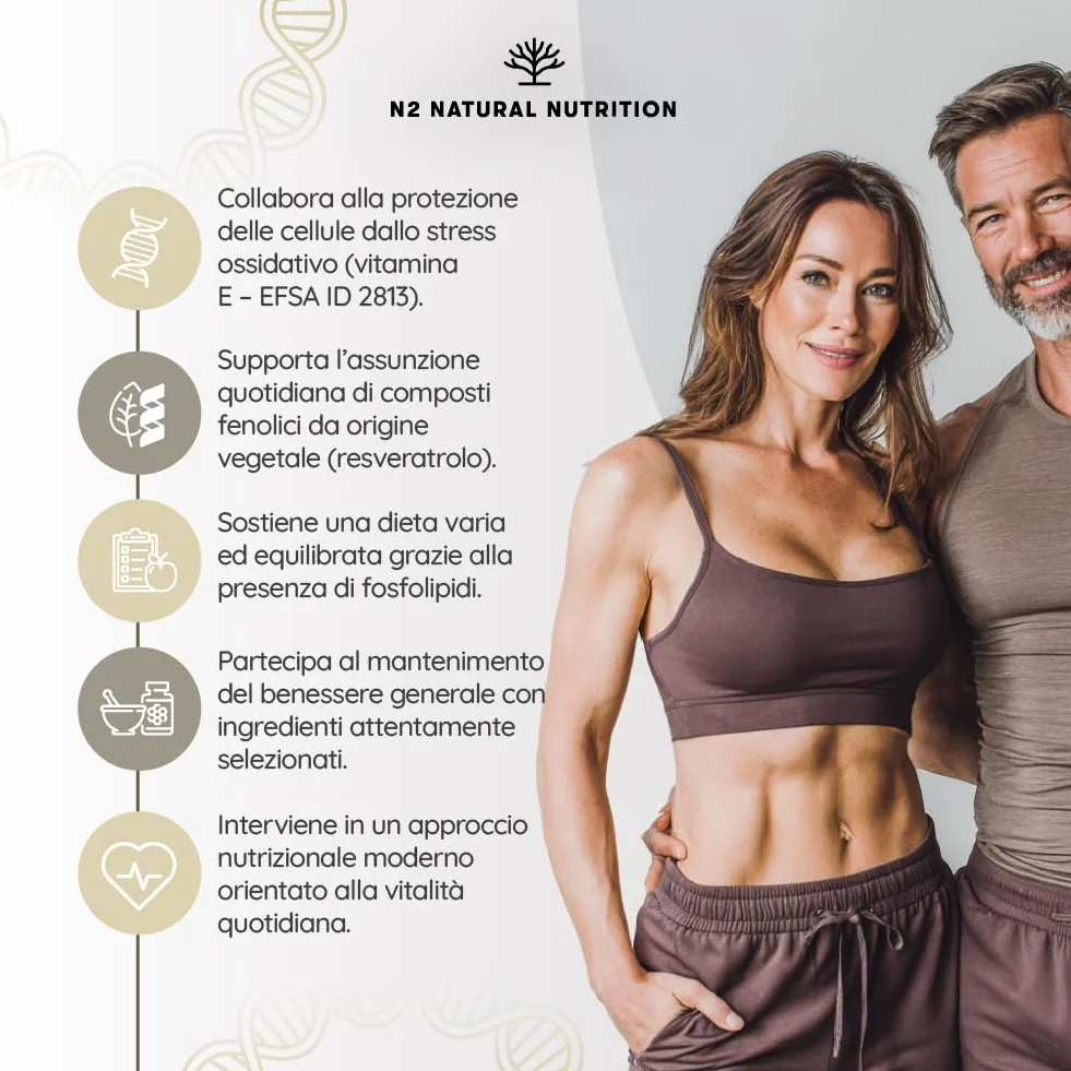 N2 Natural Nutrition NAD+ Trans Resveratrolo 1100 mg con Nicotinamide Riboside, Niacina e Vitamina E. Integratore Liposomal. 60 Capsule