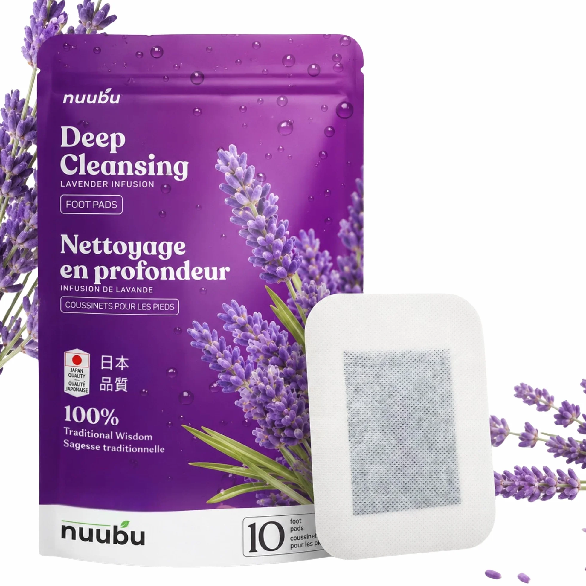 Nuubu Cerotti per i piedi con Lavanda e Aceto di Legno, 10 Pezzi
