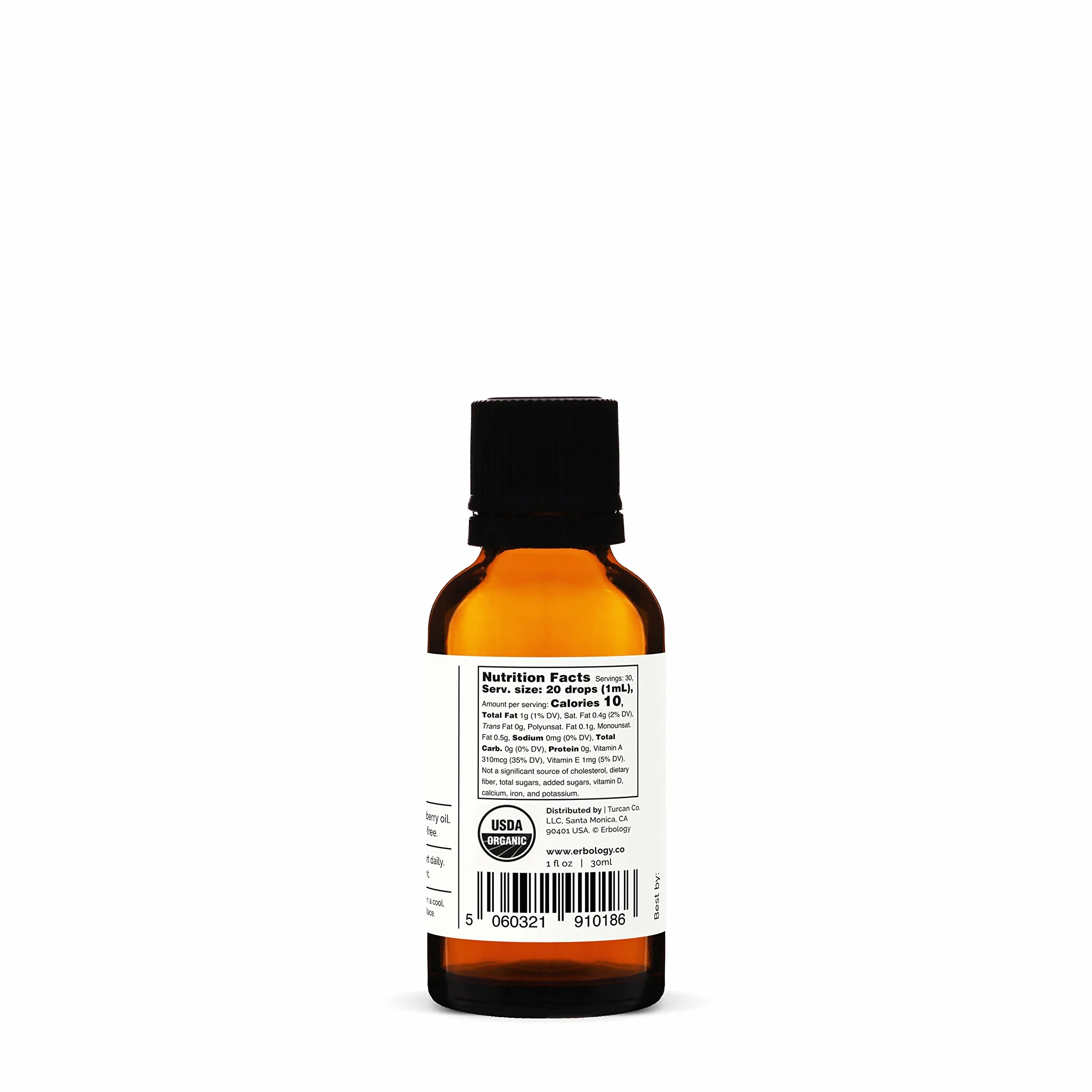 Olio di Olivello Spinoso 100% Bio 30 ml Spremuto a Freddo 50:1 Ricco di Omega-7 e Beta-carotene Non OGM