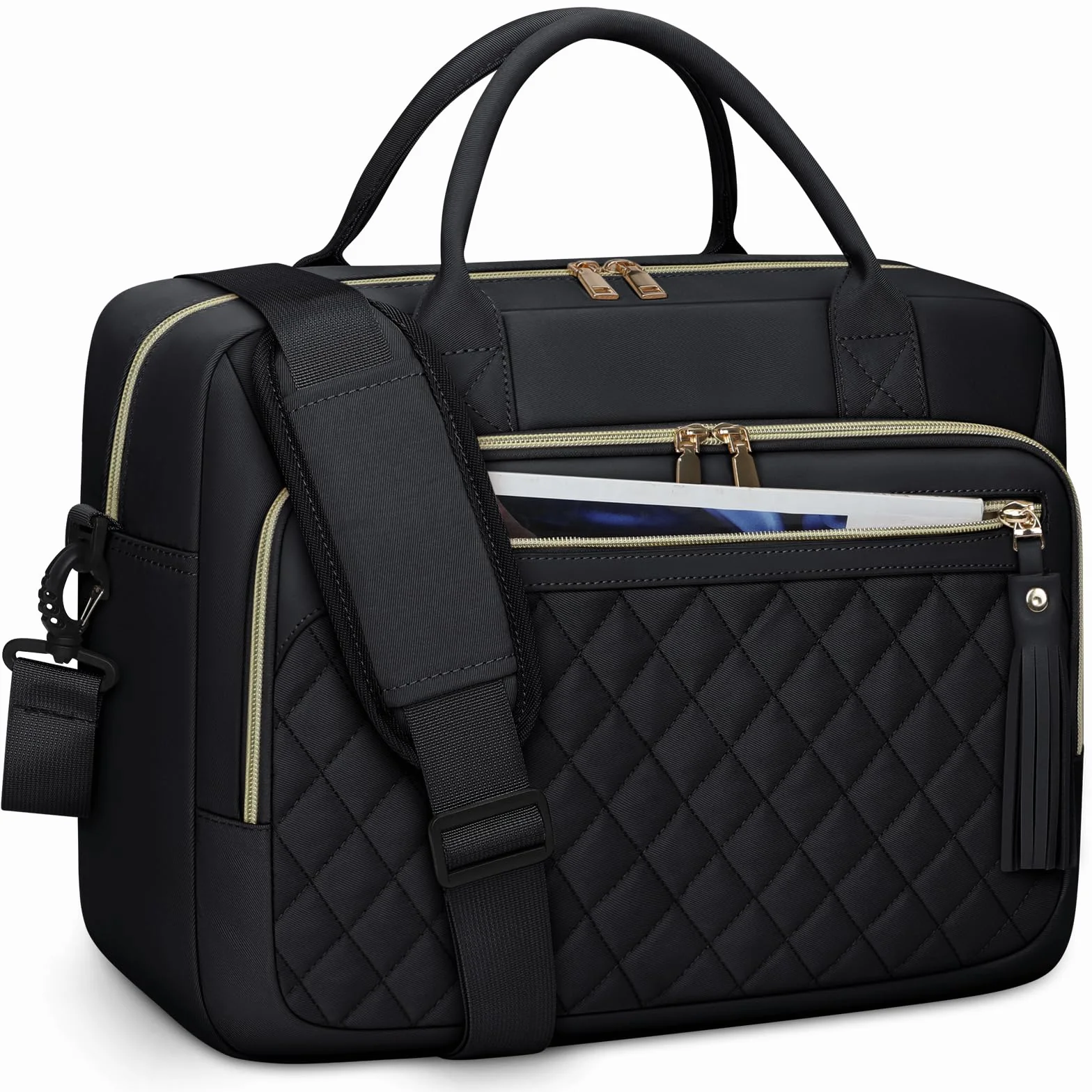 RAINSMORE Borsa Porta PC 17,3 Pollici Borsa Lavoro Donna Impermeabile Borse Computer Borse Documenti Messenger Portadocument per Università Insegnante Ufficio Nero