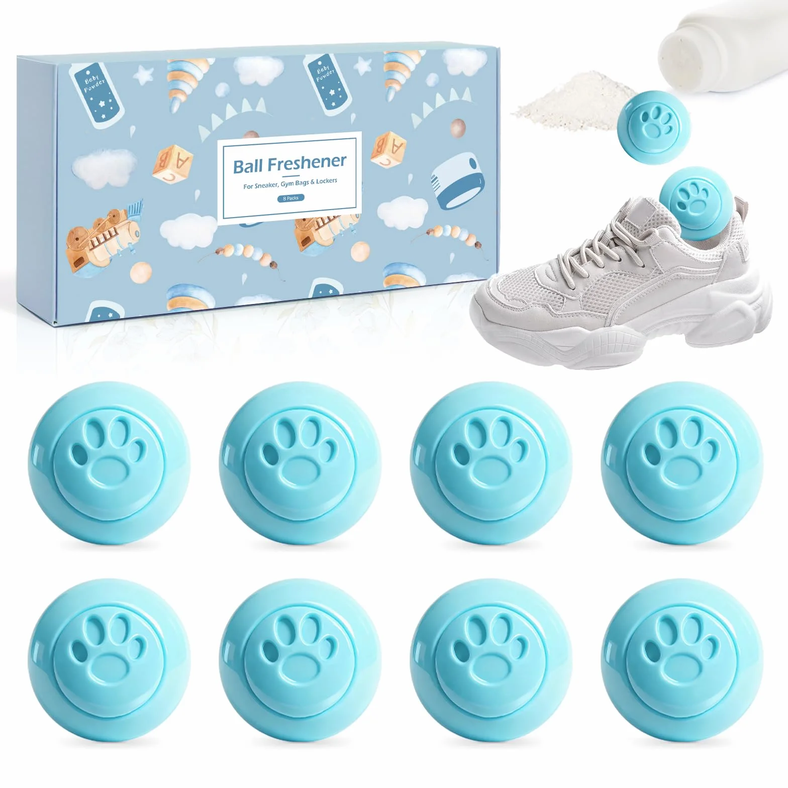 SCENTORINI Deodorante Scarpe Anti Odori, Profumo di Talco, 8 Palline