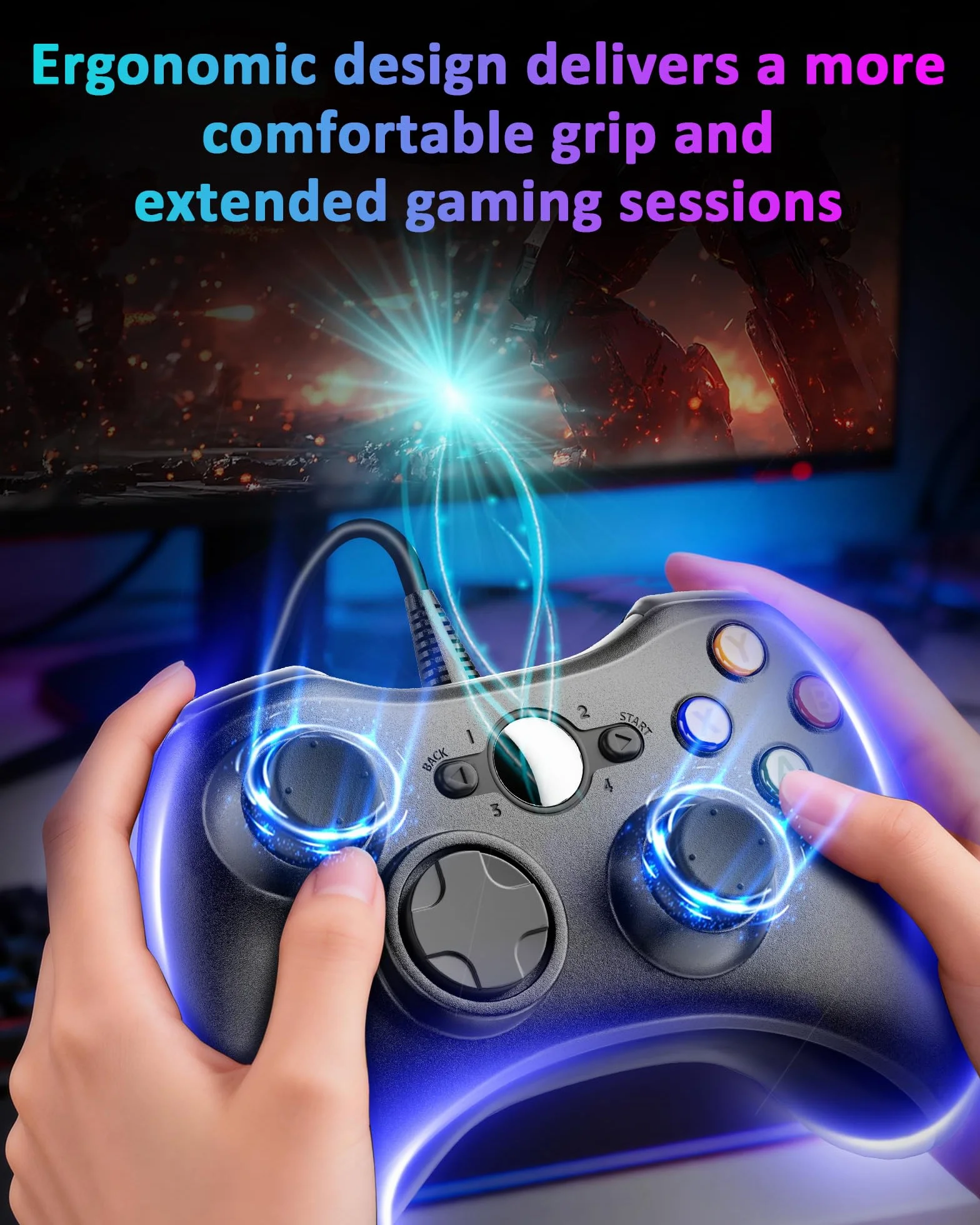 Controller per Xbox 360, Gamepad Joystick con cavo USB, feedback delle vibrazioni e chiavette analogiche precise, compatibile con PC/Windows 11/10/8/7/XP, funzione plug and play istantanea