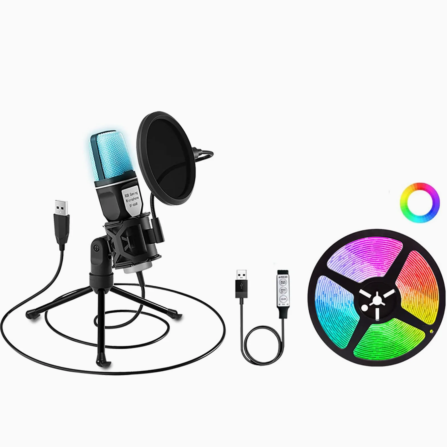 Microfono Per Computer, Microfono Da Gioco Micro Gradiente Di Colore RGB 7 Con Filtro Pop E Supporto Pieghevole Per Computer Desktop Portatile In Streaming Podcast Studio