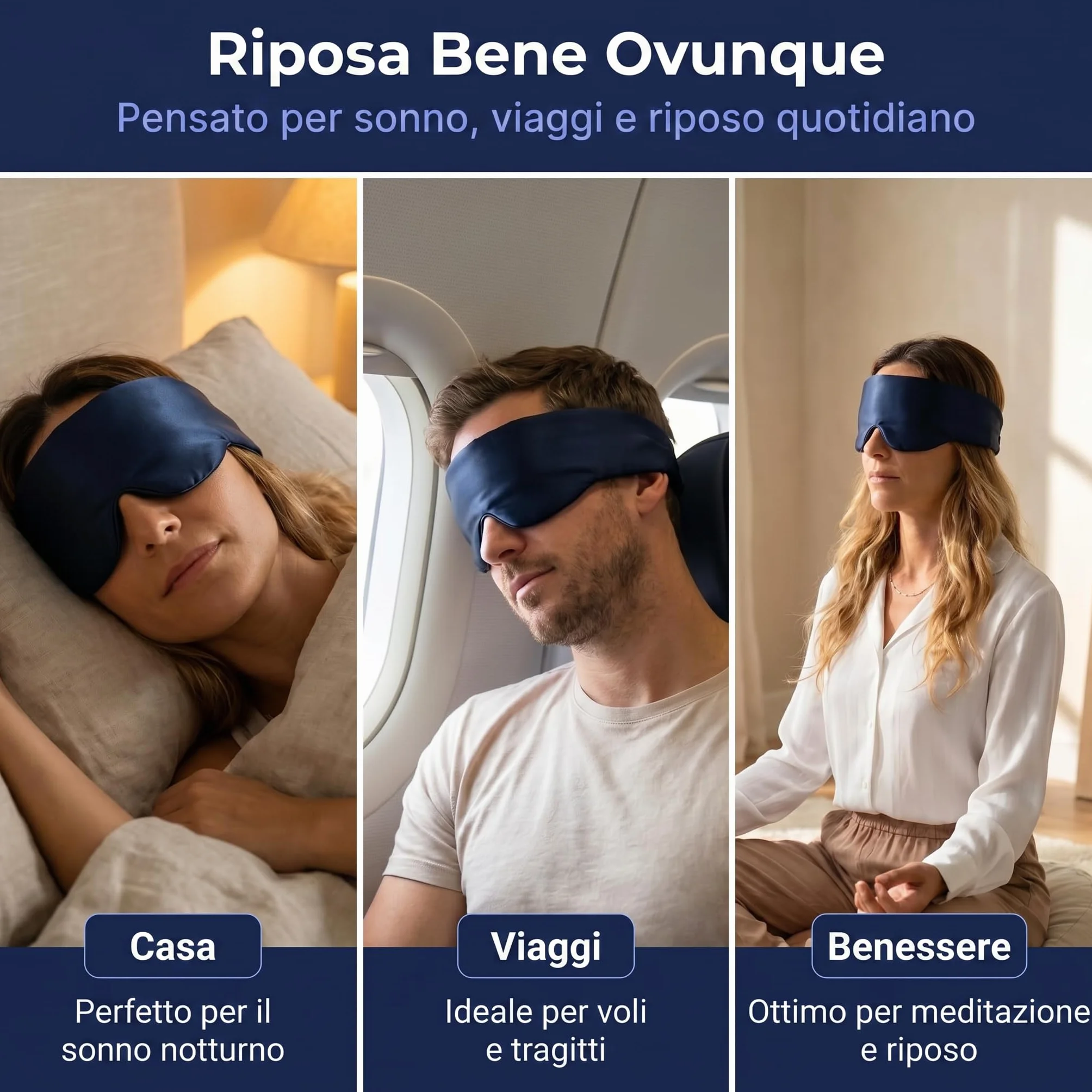 Mascherina in Seta per Dormire Donna Uomo Counting Sheep Seta di Gelso Morbida 100% Oscurante Leggera Regolabile Ipoallergenica