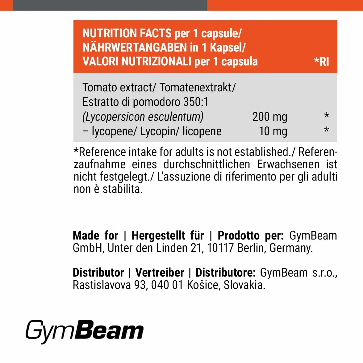 GymBeam Licopene Capsule 20mg 90 cps Integratore Alimentare Antiossidante