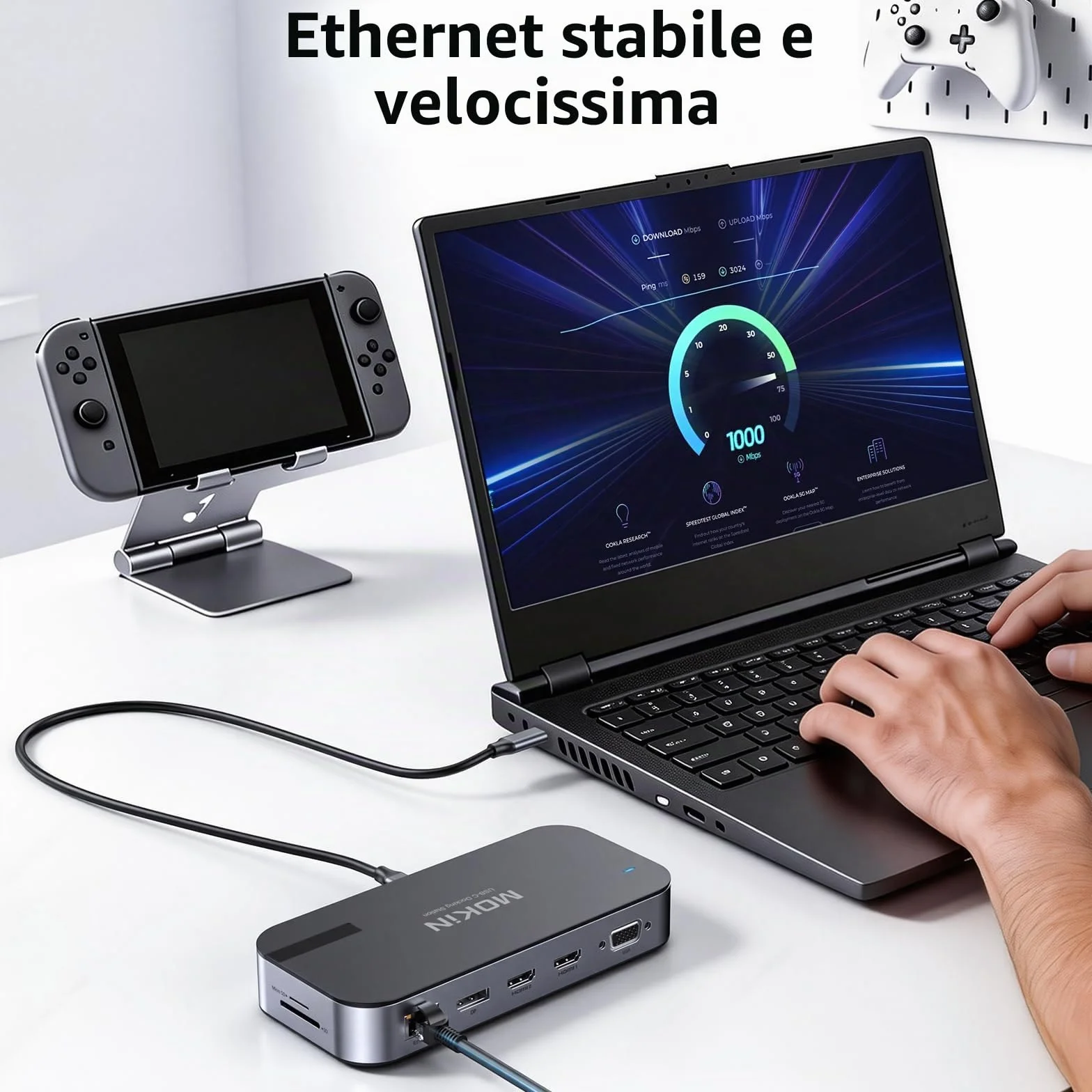 MOKiN Laptop Docking Station 2 HDMI USB C, 16 in 1 Dock con Dual Monitor Display con 4K 2 HDMI, DP, VGA, RJ45, SD/TF, 100W PD, Audio für Dell Surface HP Lenovo