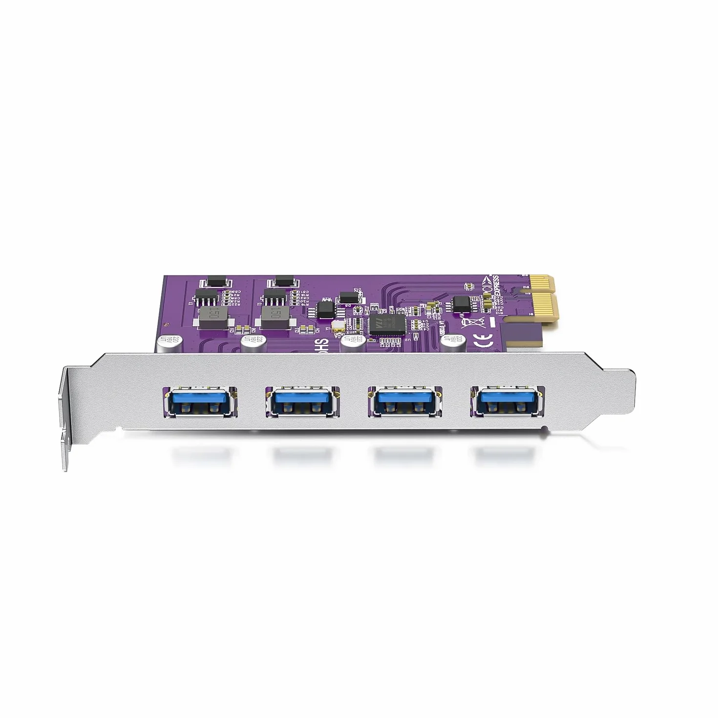10Gtek PCIe to (4) USB 3.0 Expansion Card, PCIe USB Add in Card 5Gbps, Internal USB3.0 Hub Converter for Desktop PC Host Card, Support Windows 10/8/7/XP, Linux