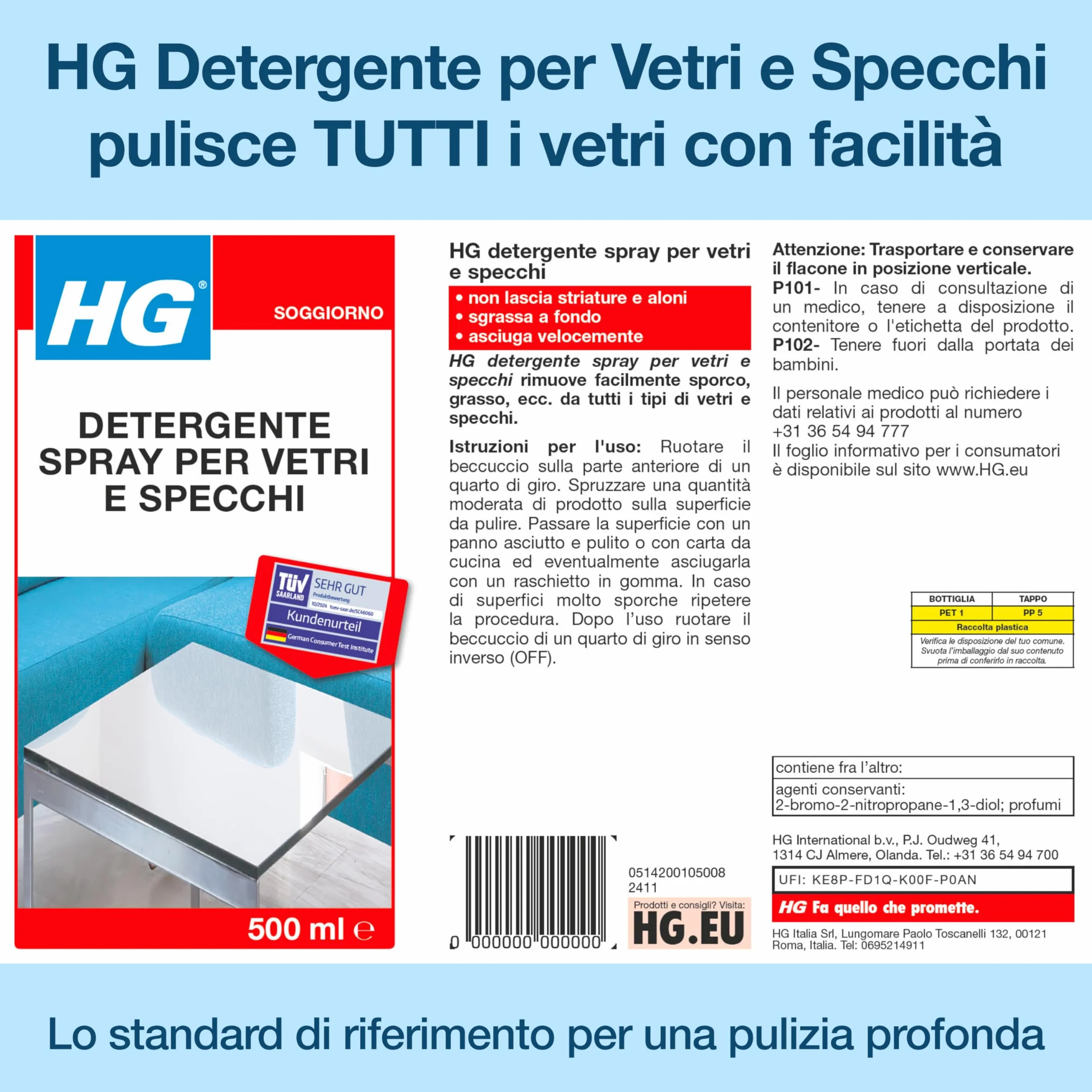 HG Detergente Spray per Vetri 500 ml