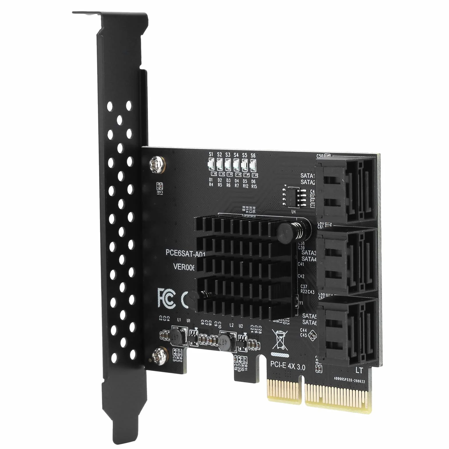 Tbest Asm1166 6 Porte, Scheda di Espansione Pcie Sata, Componenti Interni, Scheda di Espansione Pcie a 6 Porte Sata3.0 Disco Rigido 6G Pcie3.0 Gen3 4X Adattatore Hub Interfaccia