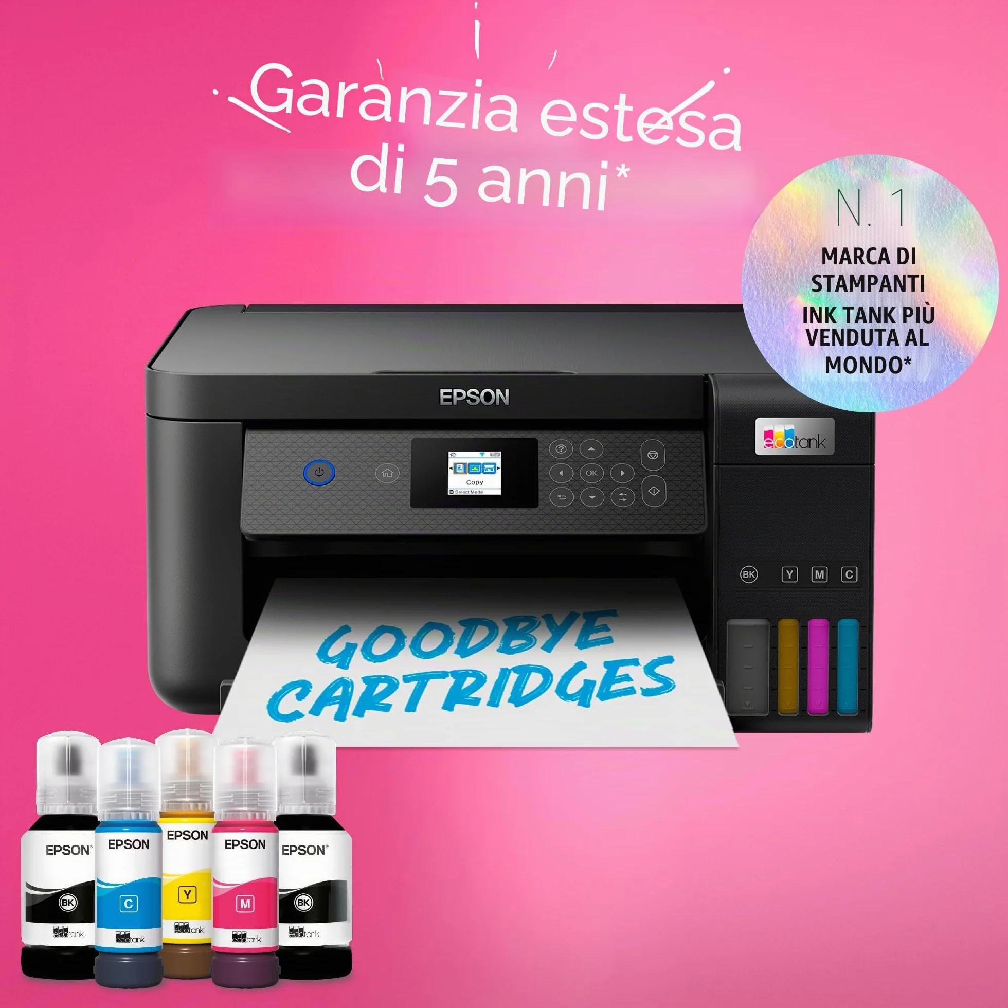 Epson EcoTank ET-2850 - Stampante multifunzione per serbatoi di inchiostro, Wi-Fi A4, con fino a 3 anni di inchiostro incluso