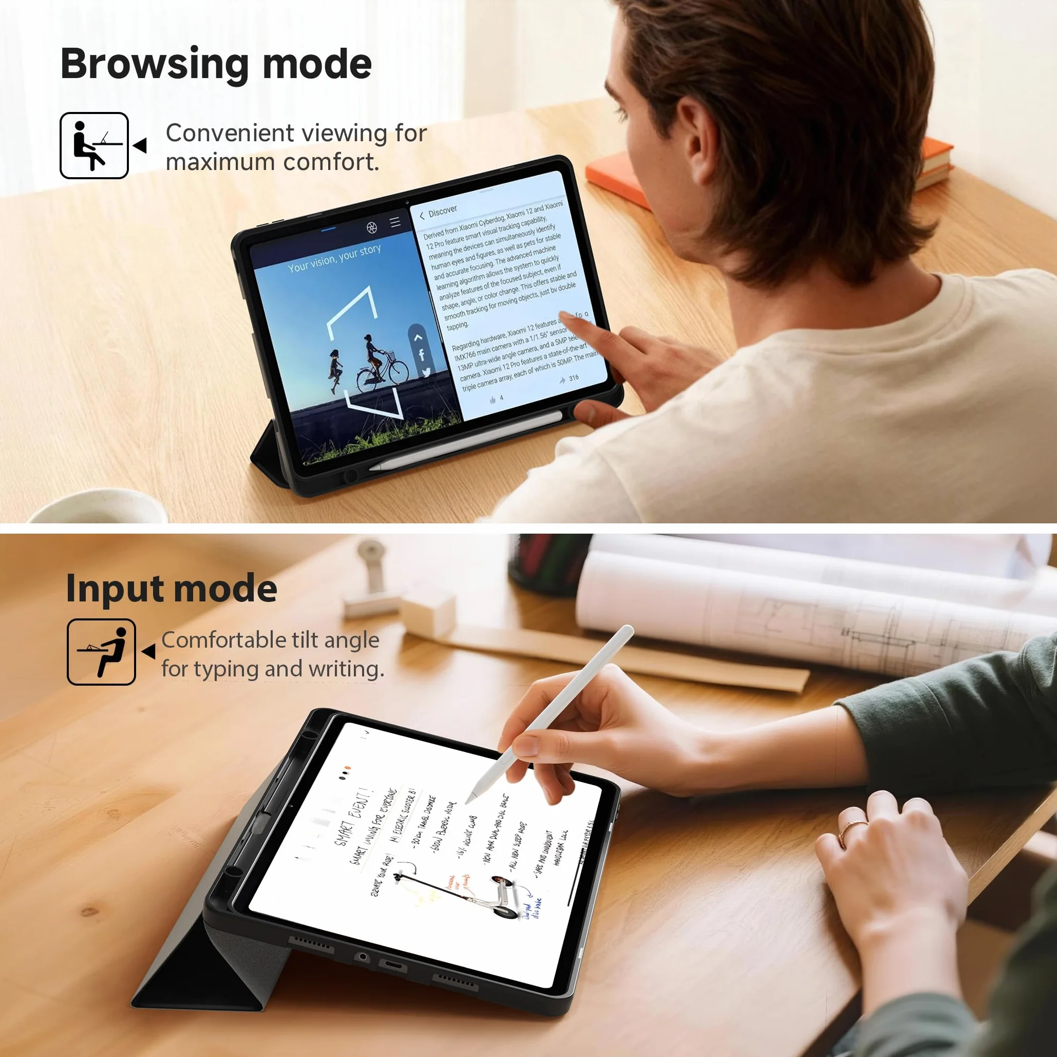 EasyAcc Custodia Cover per Xiaomi Redmi Pad 2 Pro 12.1 Pollici 2025, Portapenne, Ultra Sottile, Pelle PU, Nero